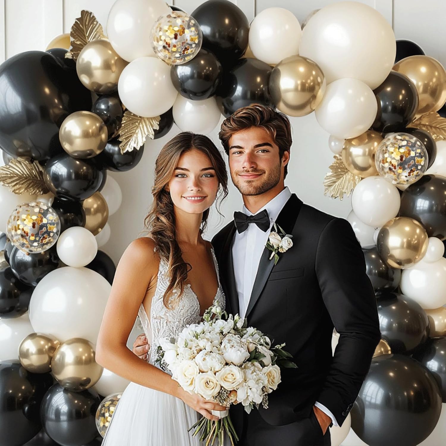 Black Gold White Balloons Arch Kit for Parties