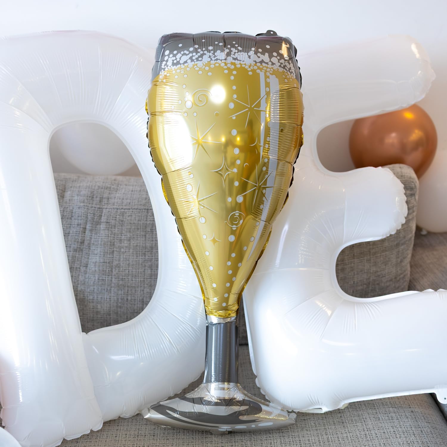 PartyForever Champagne Bottle Glass Balloon Set 4-Pack Large Foil Balloons