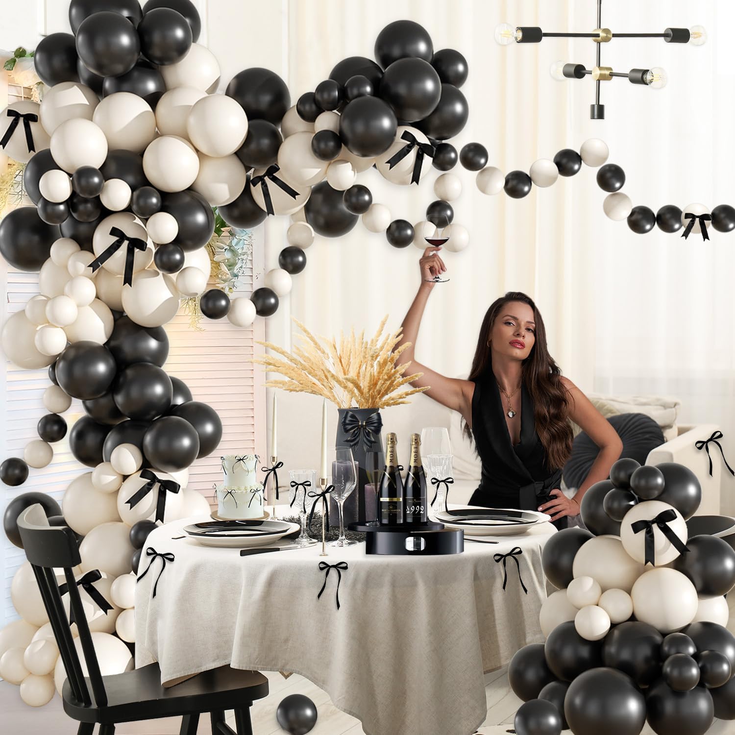 Black Sand White Balloon Garland Arch Kit 158Pcs