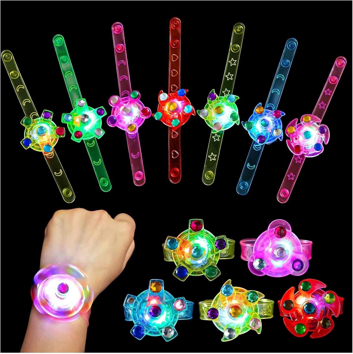 32 Pack LED Light Up Fidget Spinner Bracelets for Kids