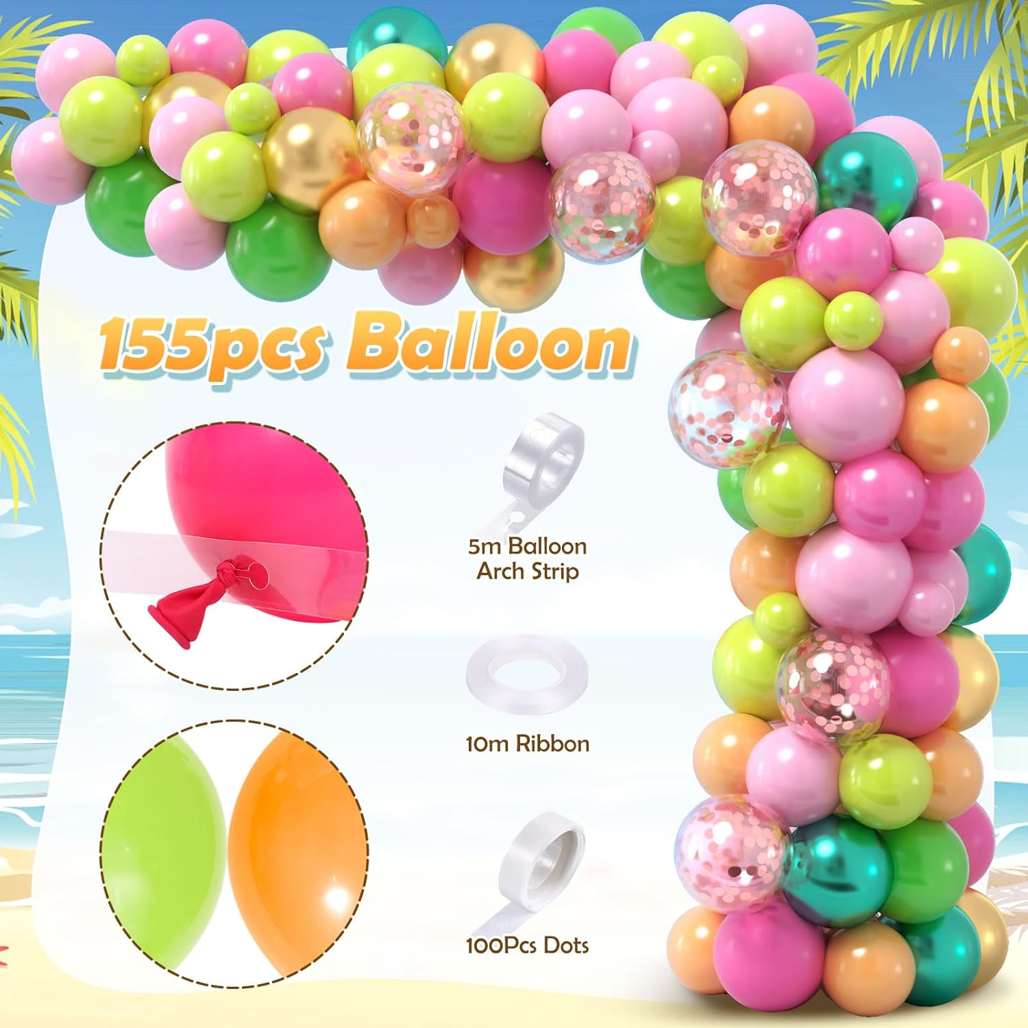 178Pcs Tropical Luau Balloons Arch Kit