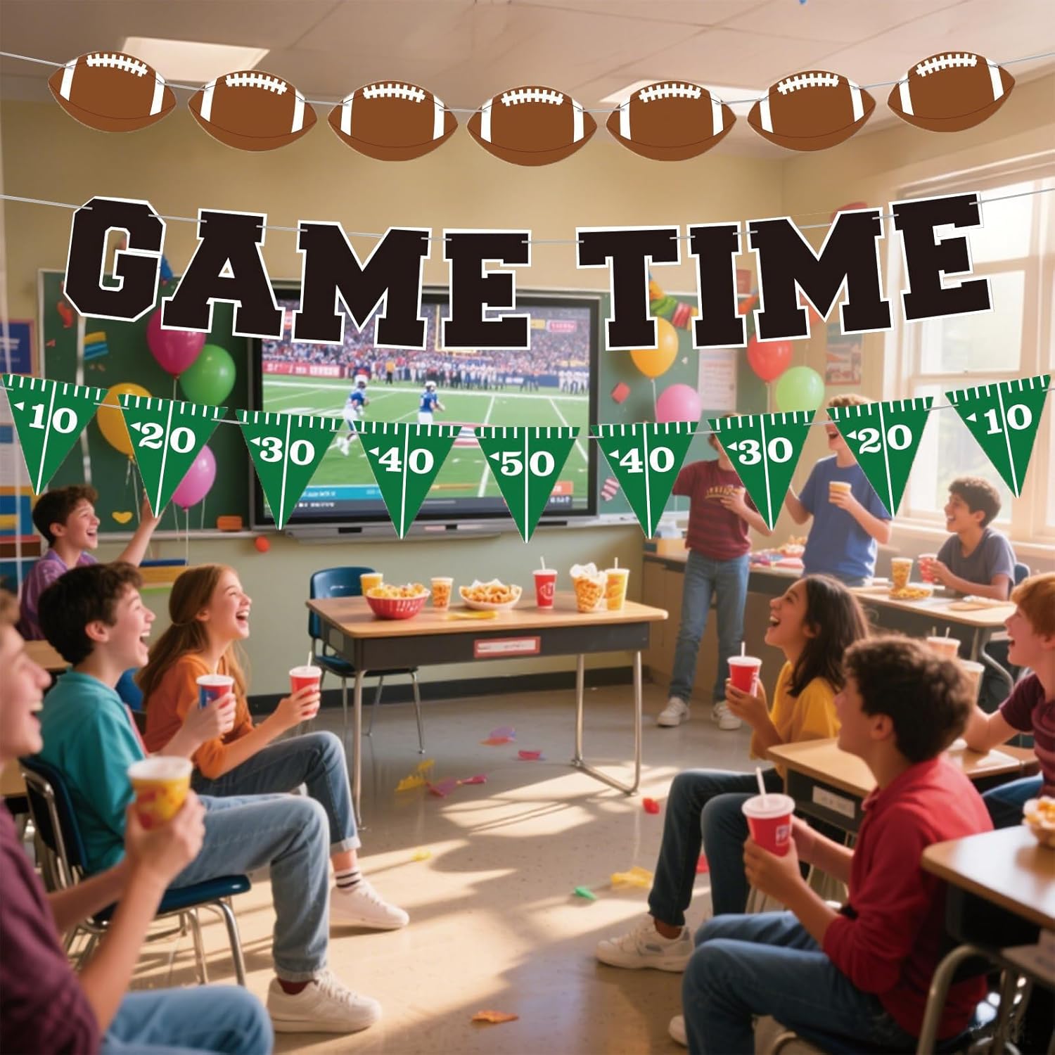 Game Time Football Banner 3Pcs Pre Strung Garland Bunting