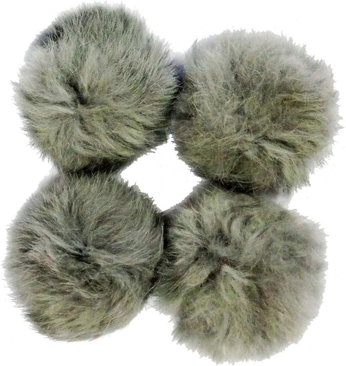 Light Grey Rabbit Fur Pom Pom Trims Pack of 4