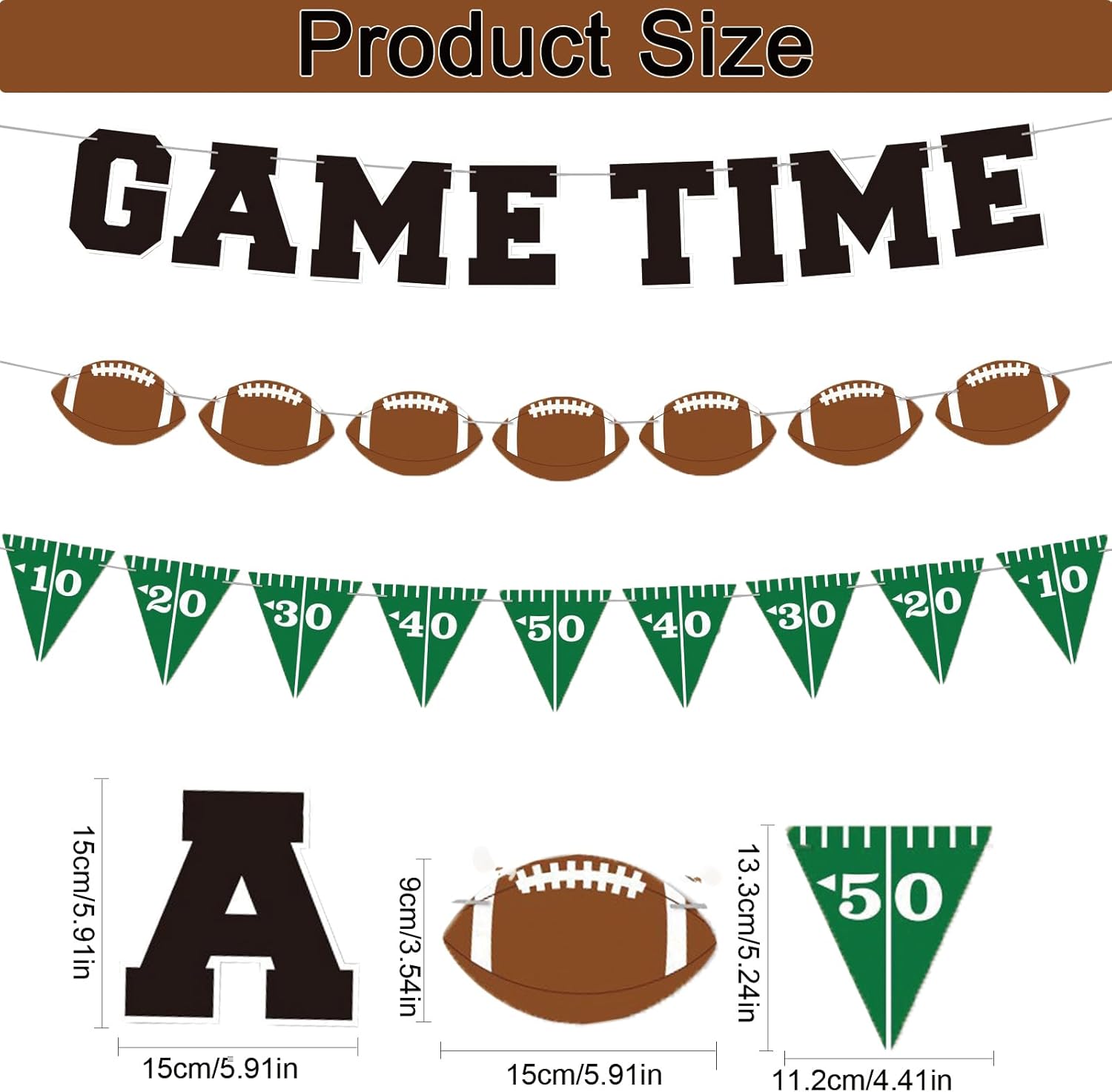 Game Time Football Banner 3Pcs Pre Strung Garland Bunting