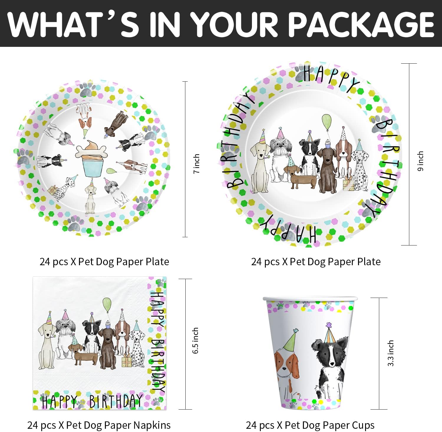 Xigejob Puppy Dog Party Supplies Set for 24 Guests