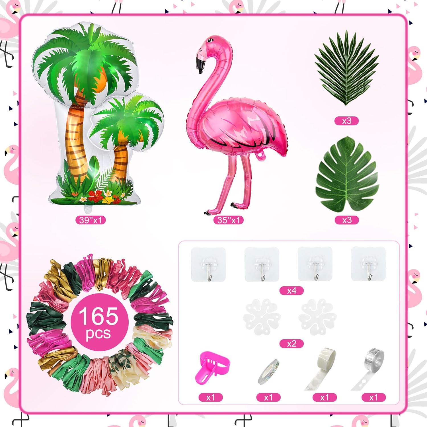 Amandir 165Pcs Flamingo Tropical Balloon Arch Kit