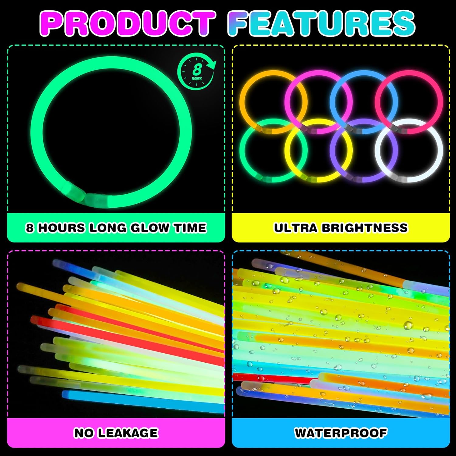YixangDD 500 PCS Ultra Bright Glow Sticks Party Pack
