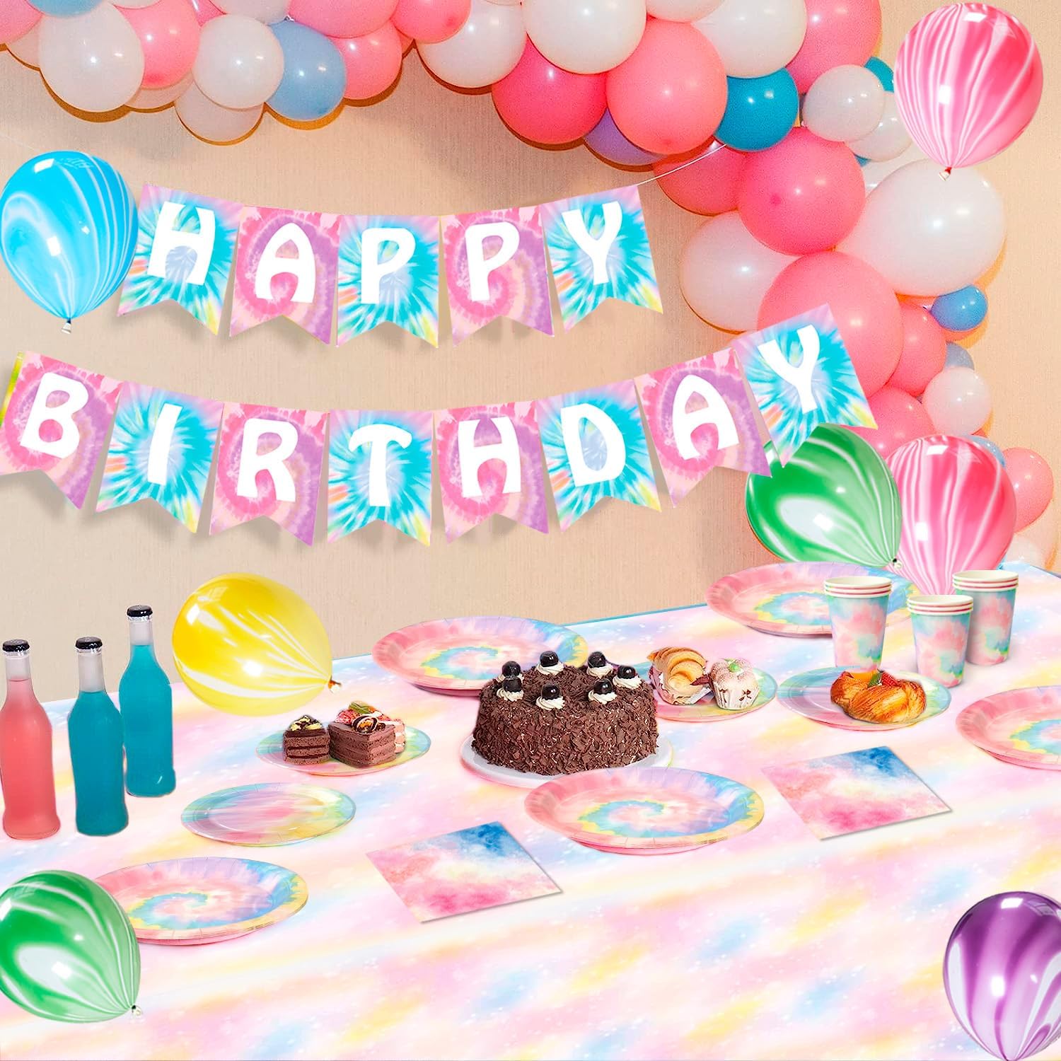 Tie Dye Birthday Decorations 138pcs Party Set