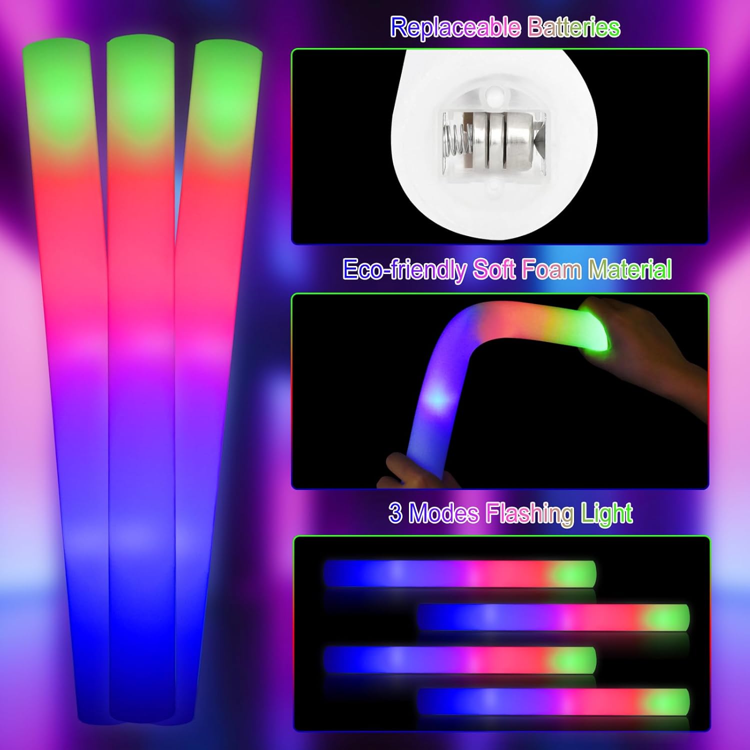 Taotuo 102PCS LED Foam Glow Sticks Party Supplies