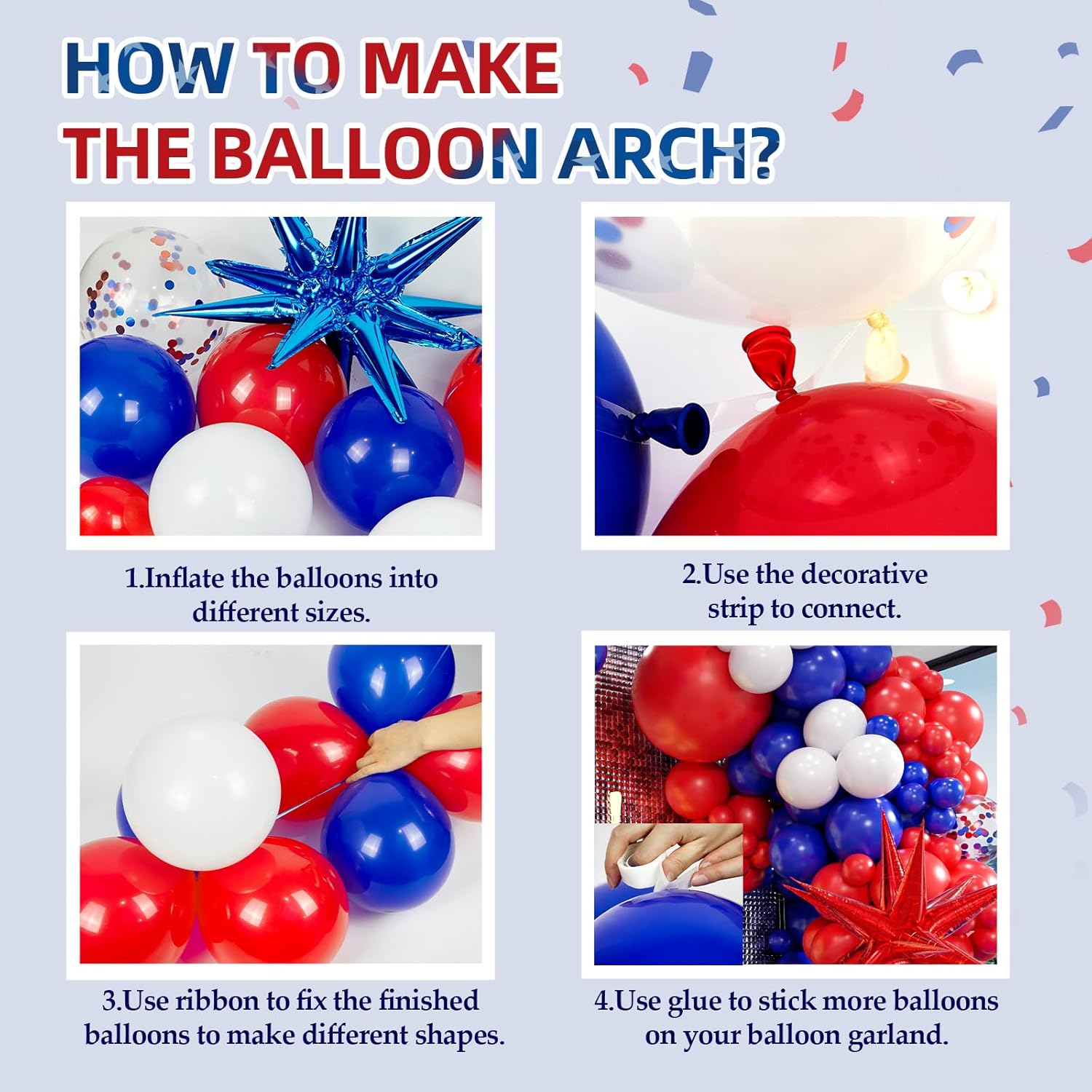 Red White Blue Balloon Arch Kit for 4th of July Celebrations