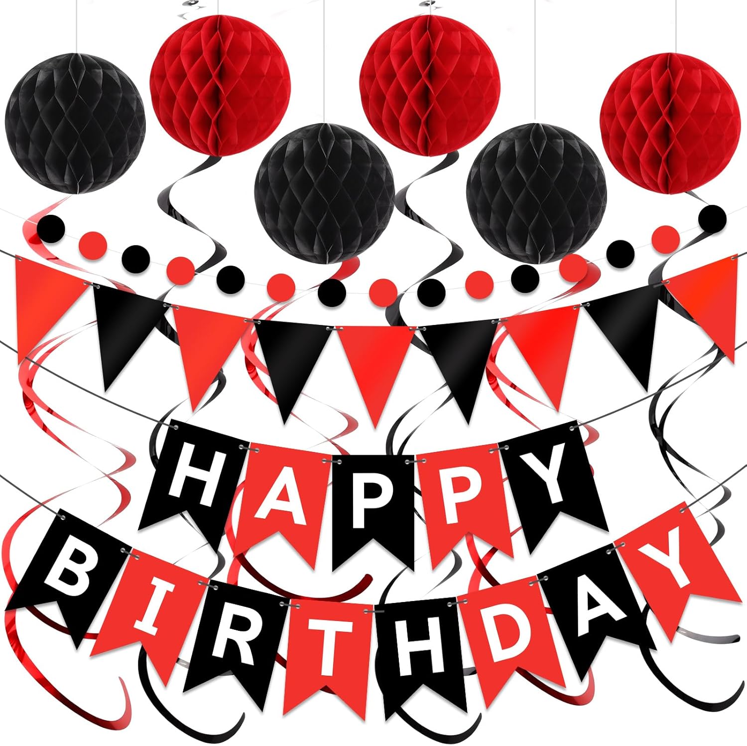 Red Black Happy Birthday Banner Decorations
