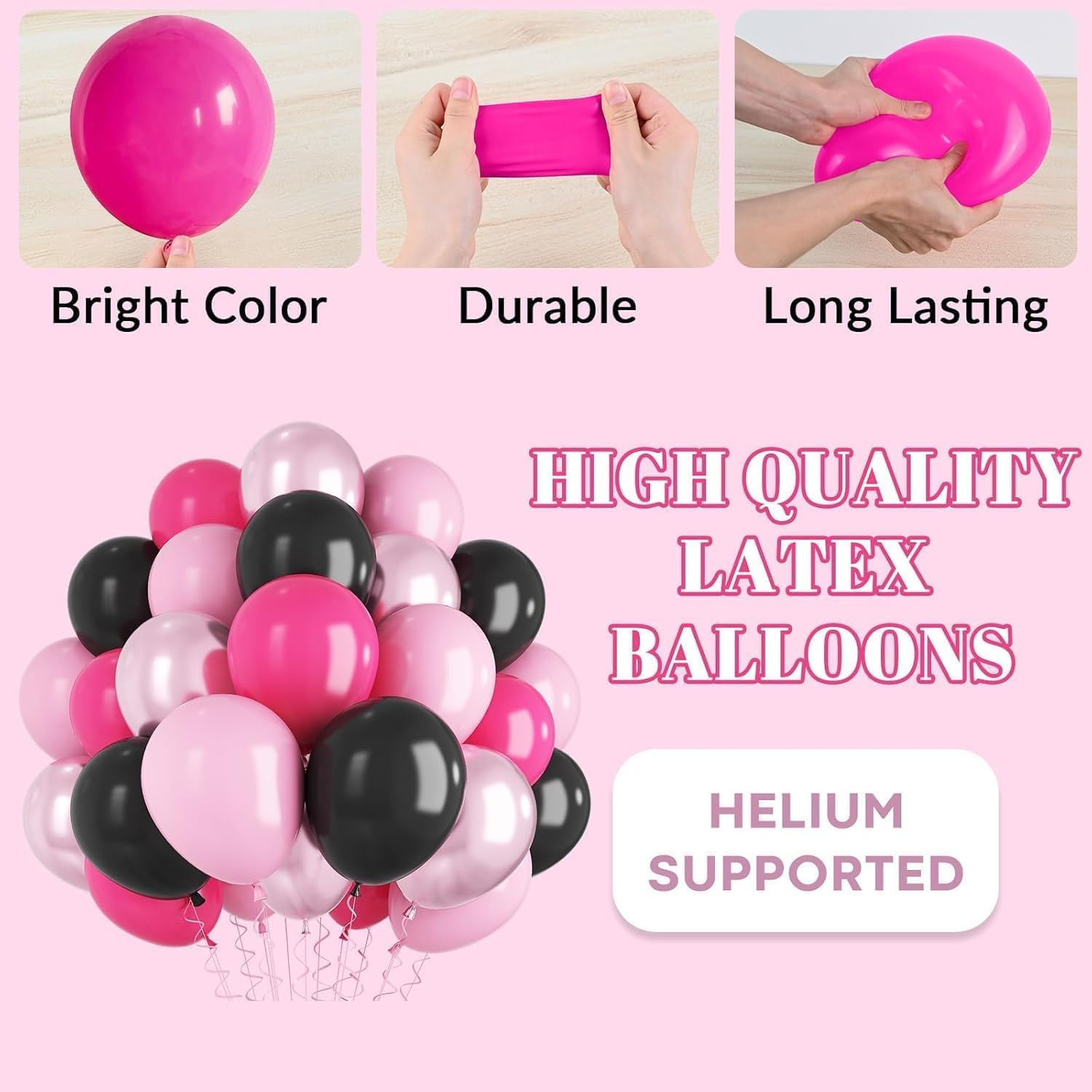 Pink and Black Balloons 60PCS Decor Set for Parties