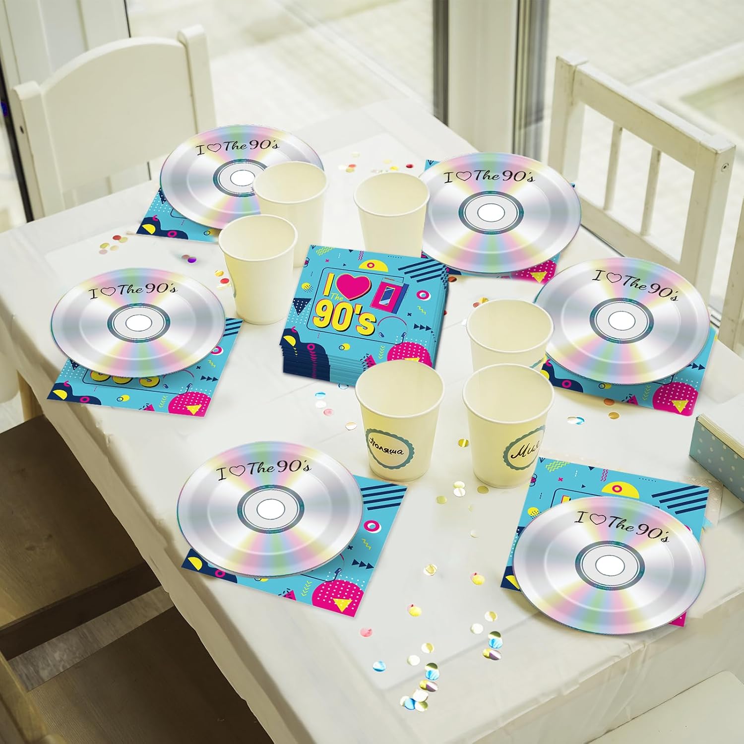 CHUNNIN 50Pcs Retro 90s Party Plates and Napkins Set