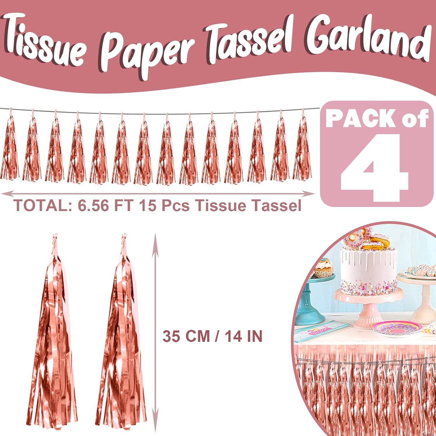 Rose Gold Foil Tassel Garland for Party Decorations
