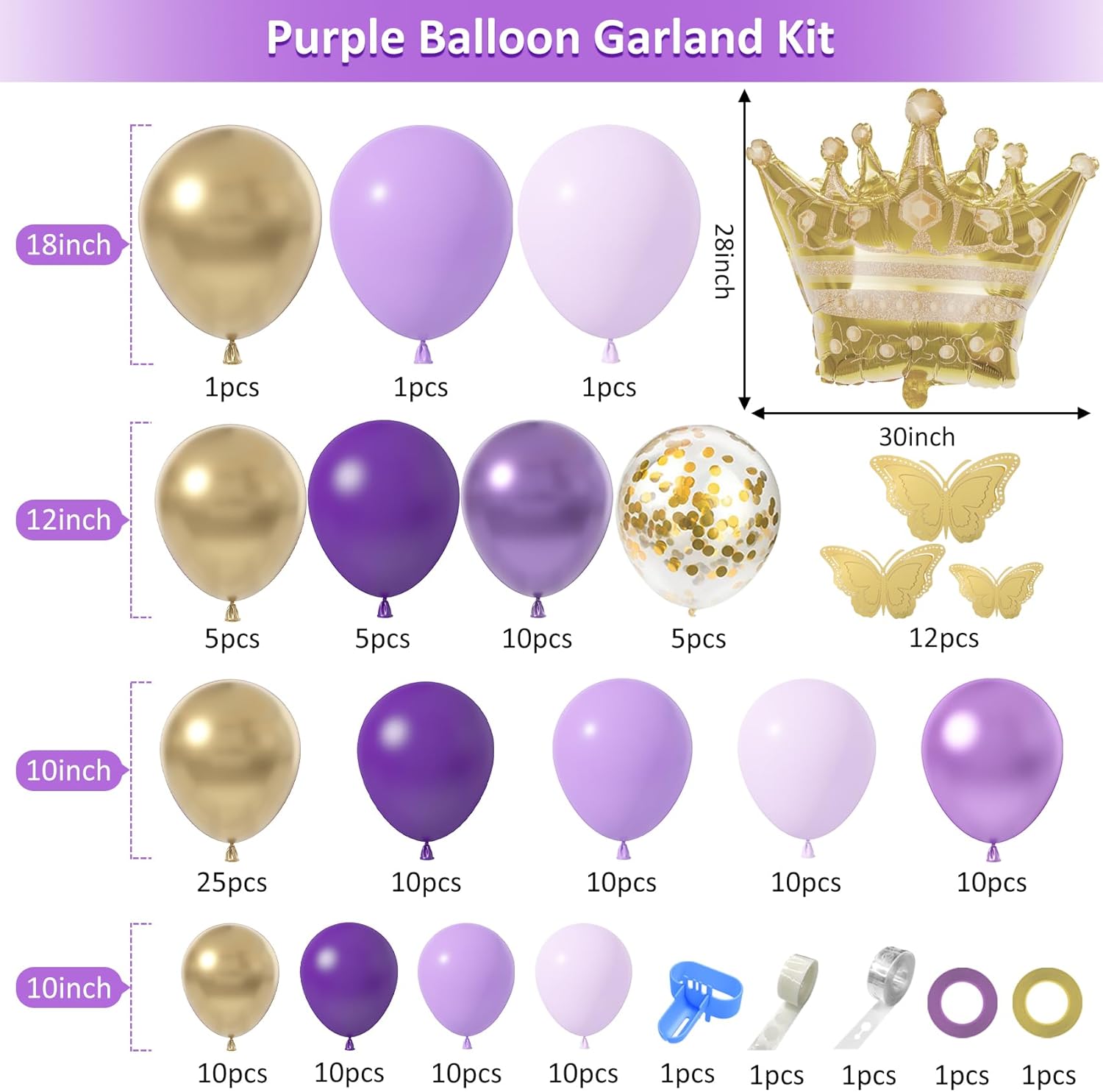 150Pcs Purple Balloon Garland Arch Kit for Birthday Parties
