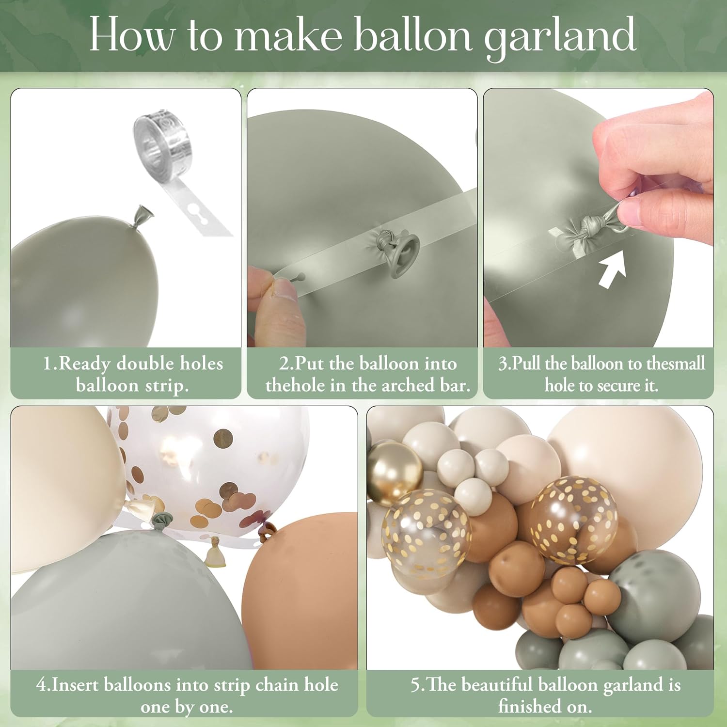 Amandir 173Pcs Dusty Green Balloon Arch Kit