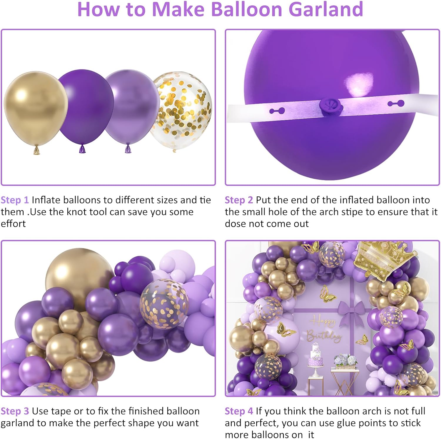 150Pcs Purple Balloon Garland Arch Kit for Birthday Parties