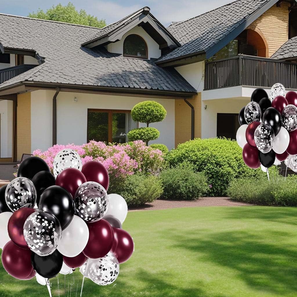 Maroon White Black Burgundy Balloon Decor Set 40Pcs