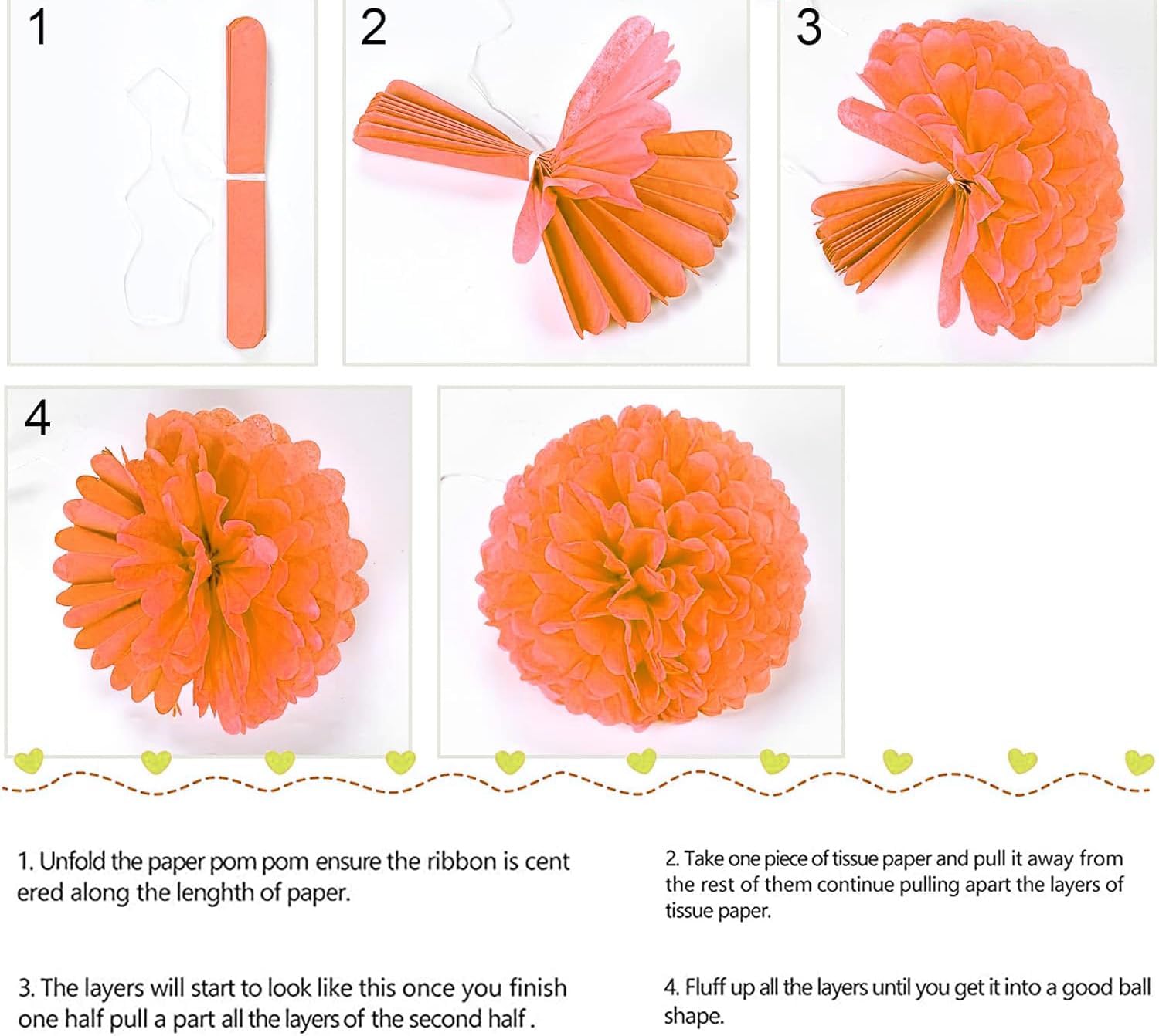 Hot Pink Orange Tissue Pom Poms DIY Decor Kit