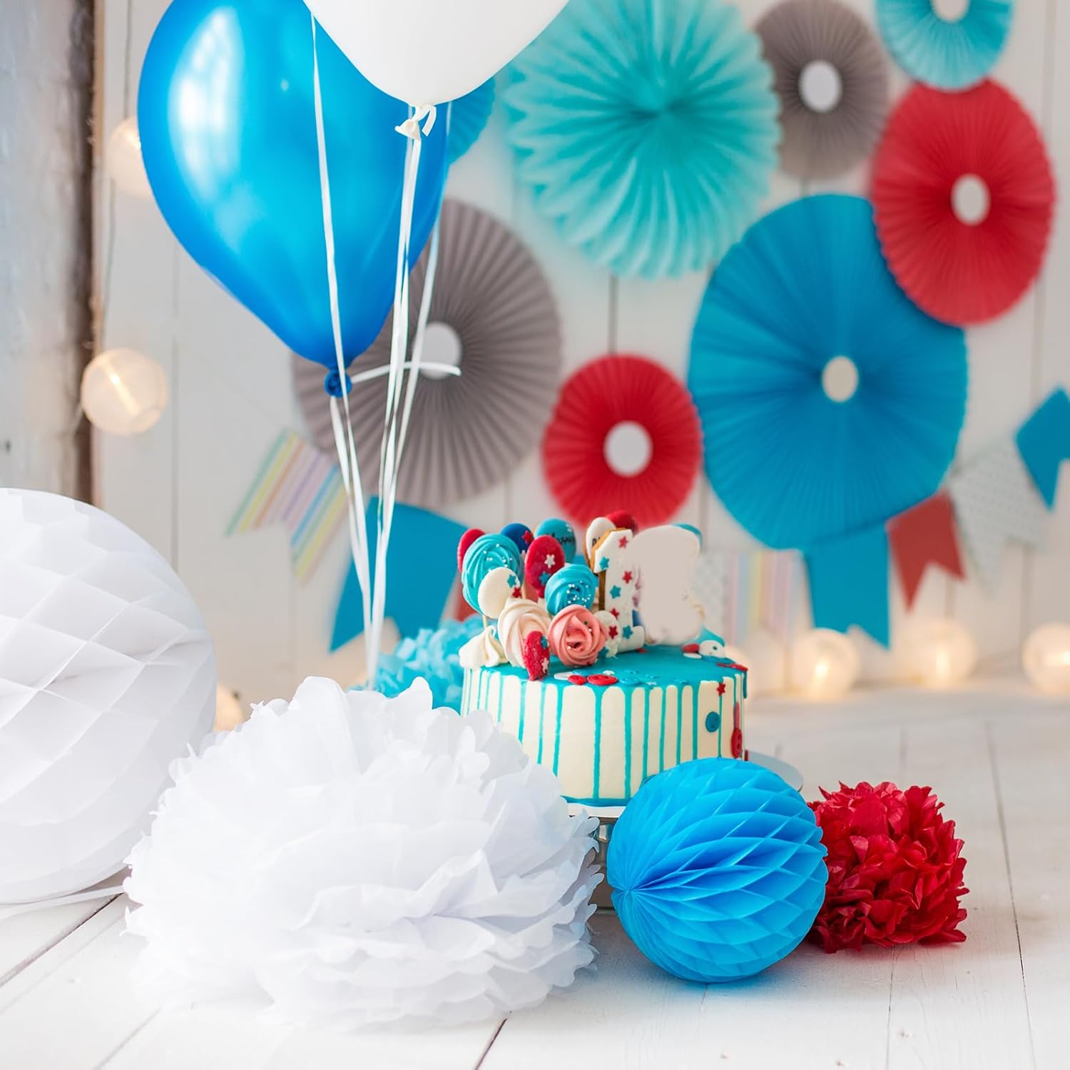 PATIKIL 8 Inch Tissue Pom Poms Flowers 10 Pack Turquoise