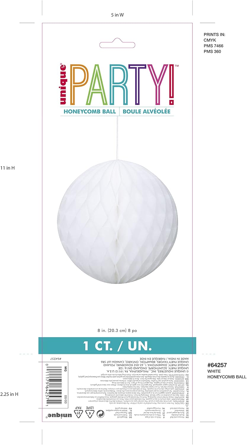 White Solid Honeycomb Ball 8 Inch 1 Count