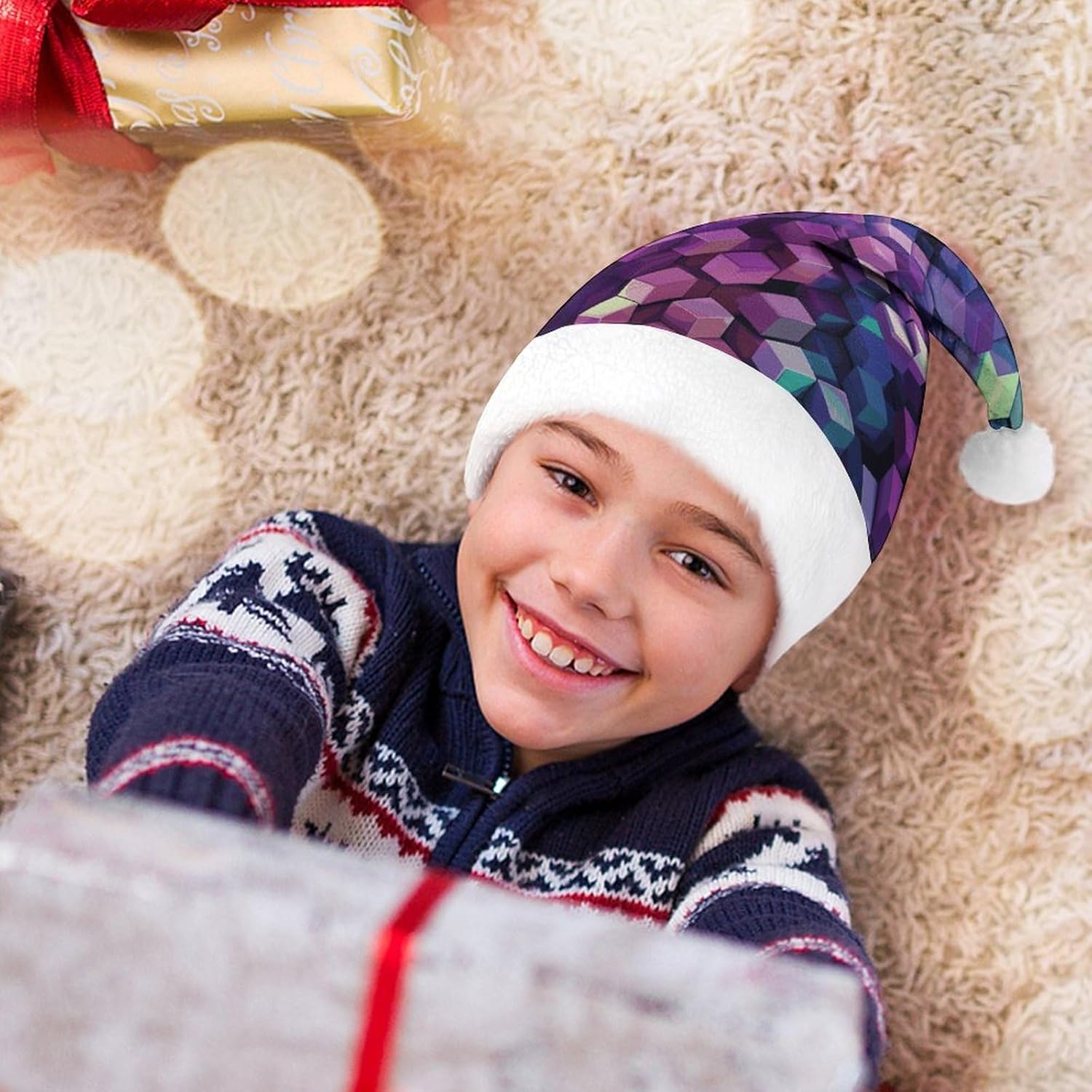 Purple Christmas Hat Abstract Color Cubes Novelty Headwear