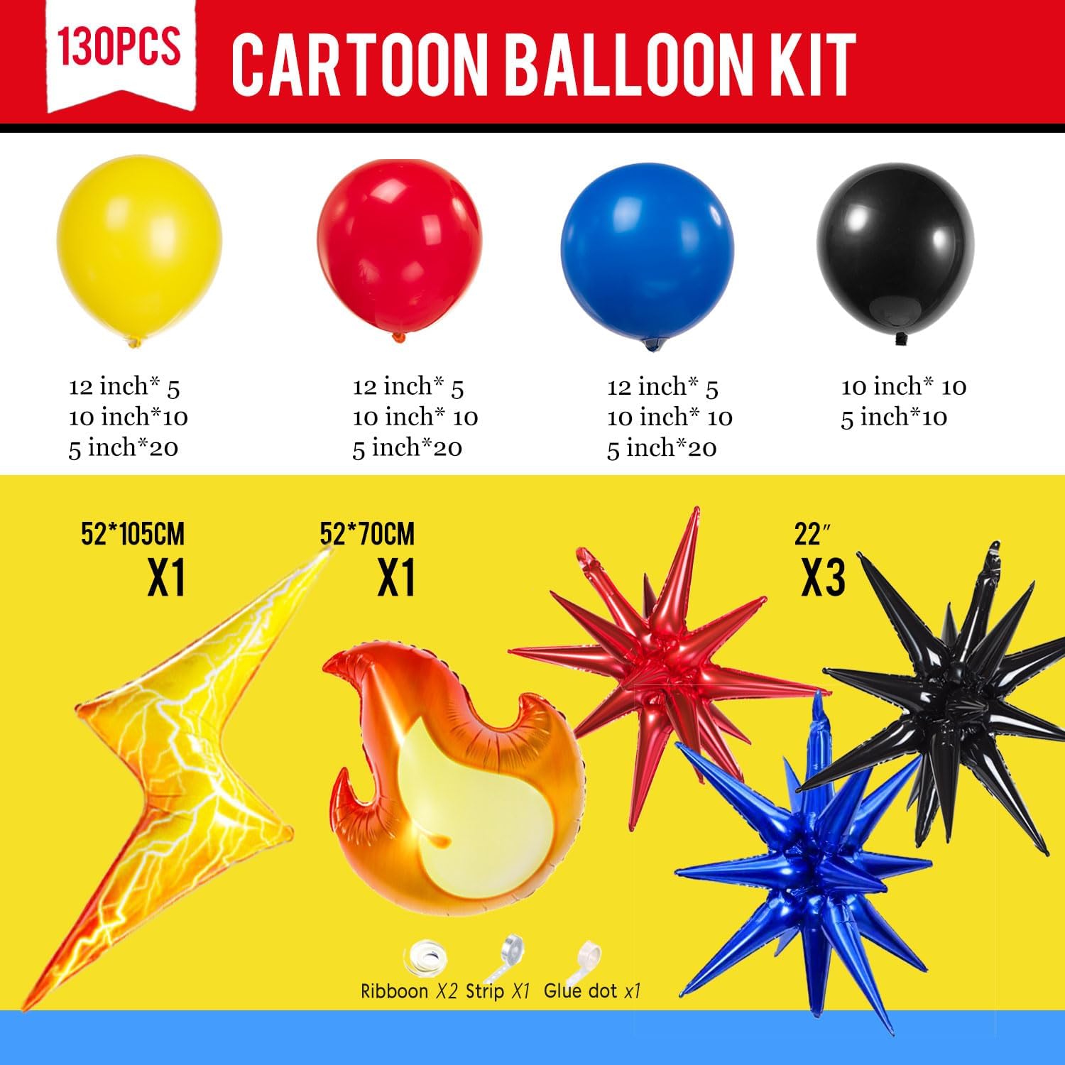 Red Yellow Blue Black Balloon Garland Kit 130pcs