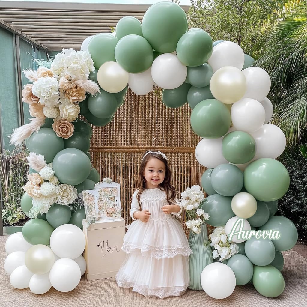 Dusty Green White Balloon Garland Party Decor Kit