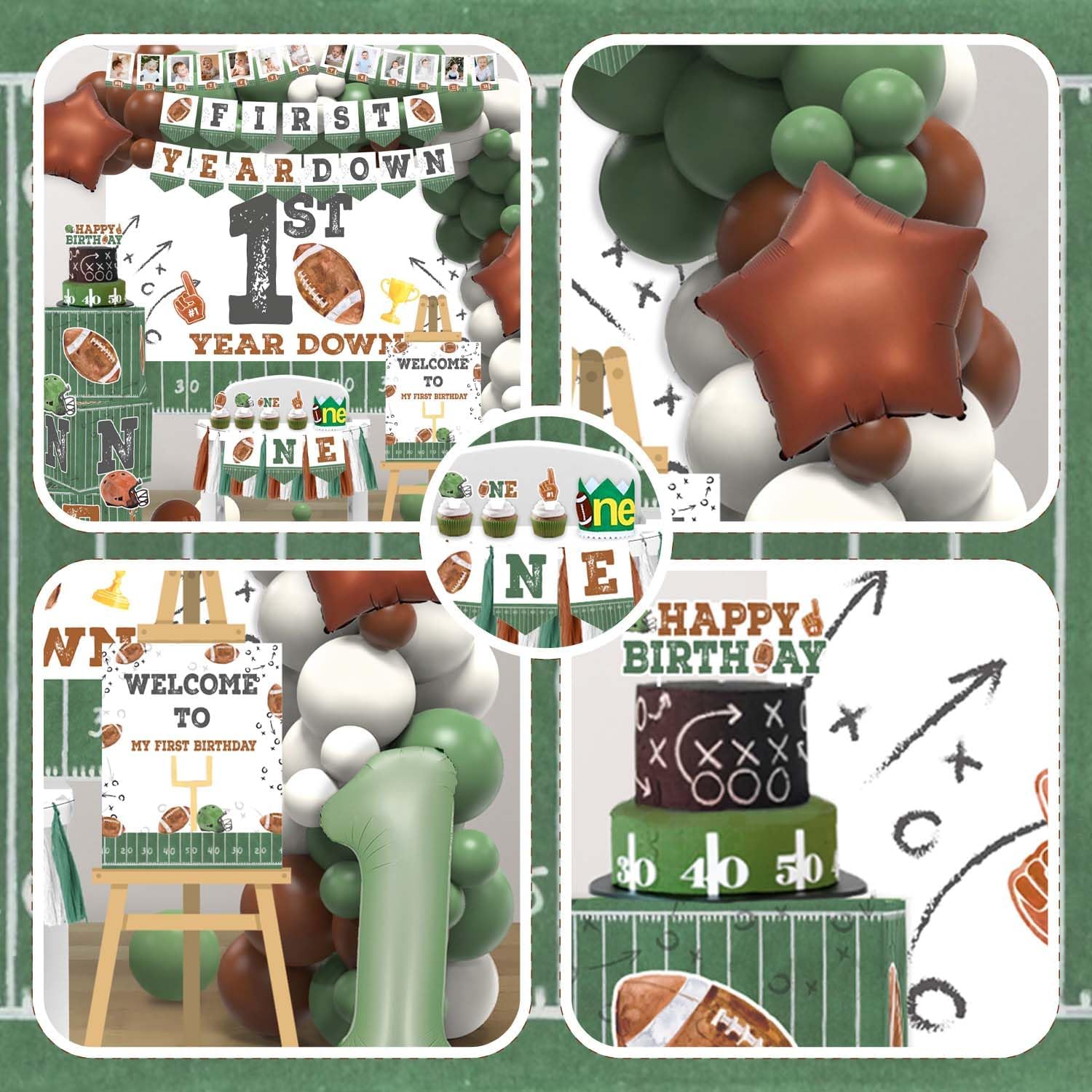 First Year Down Football Birthday Decorations Party Set