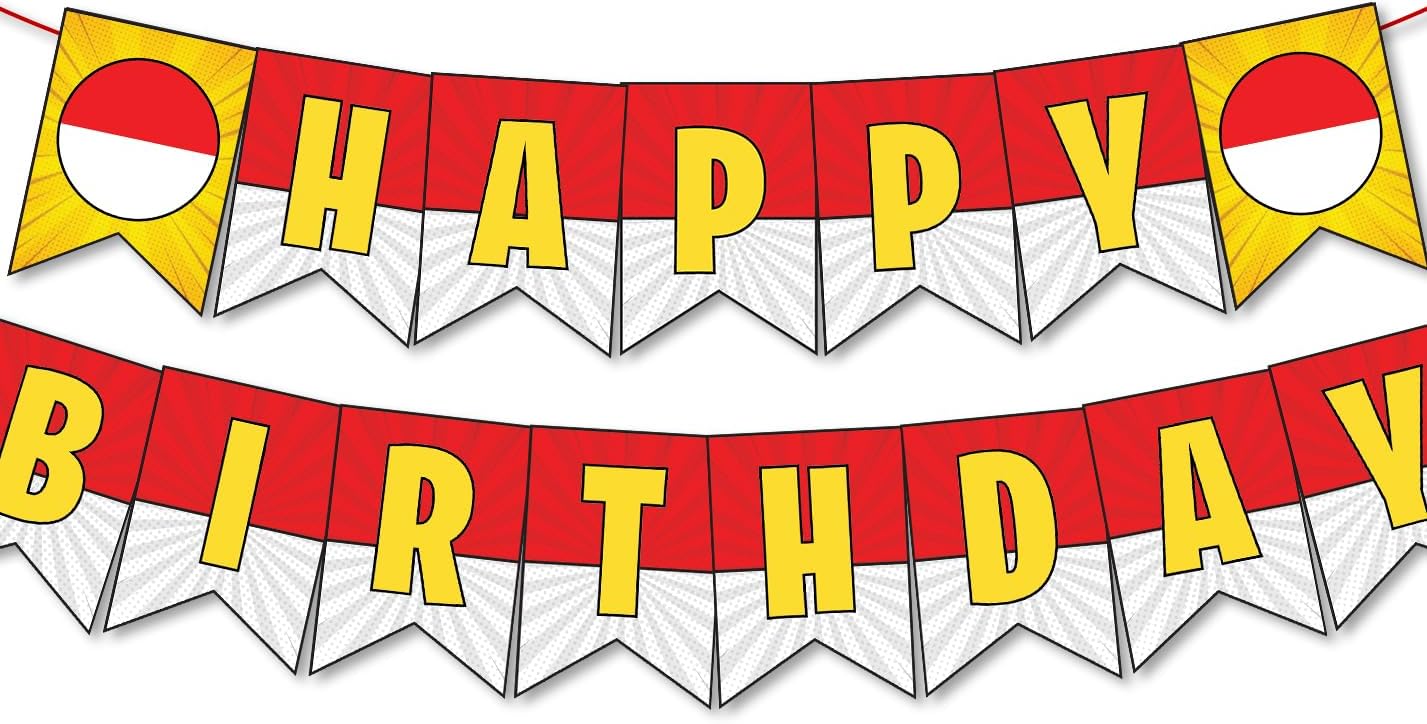 IndoTribe Cartoon Birthday Banner 10 Feet Yellow Red White