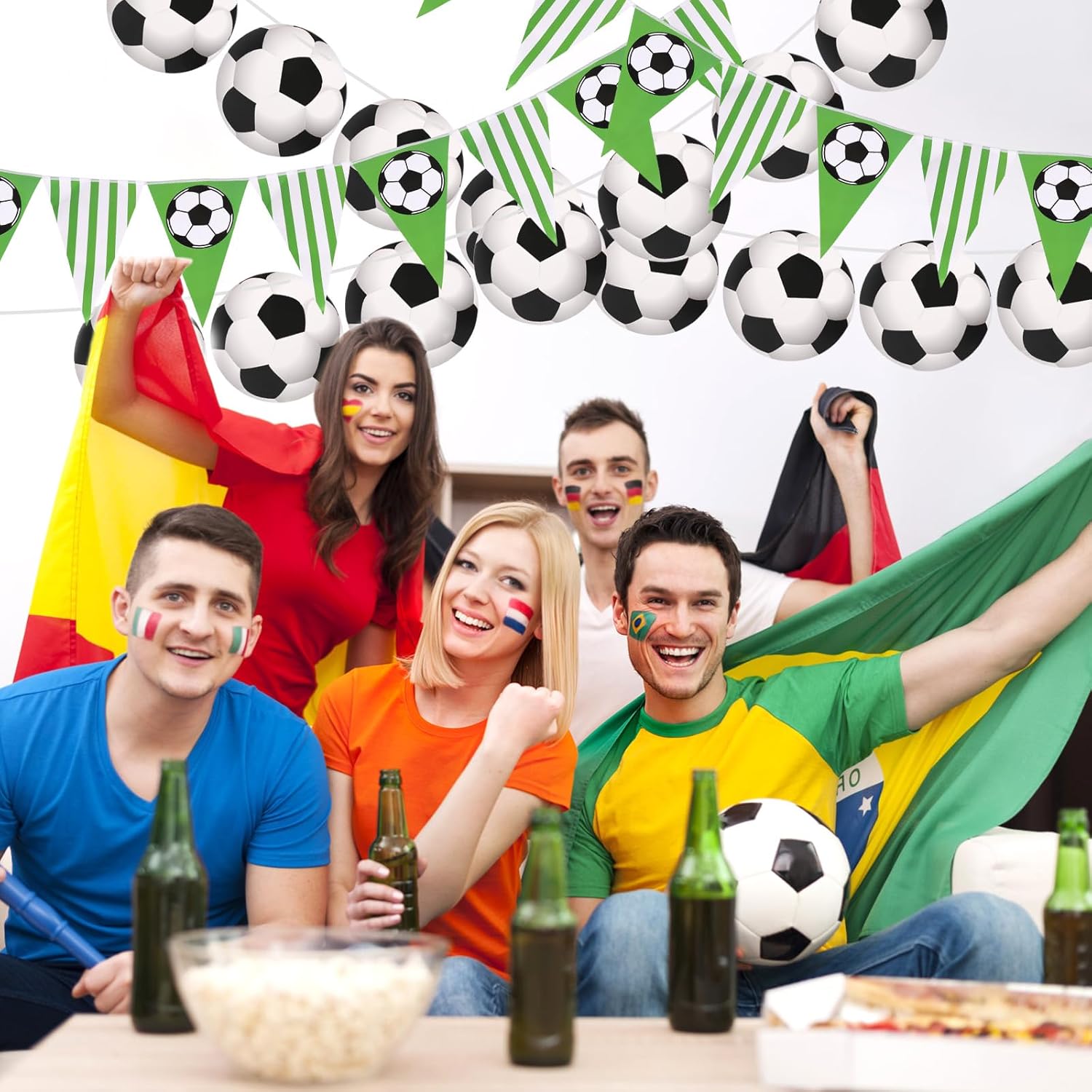 4PCS Soccer Party Banners with Pennant and Round Football Decorations
