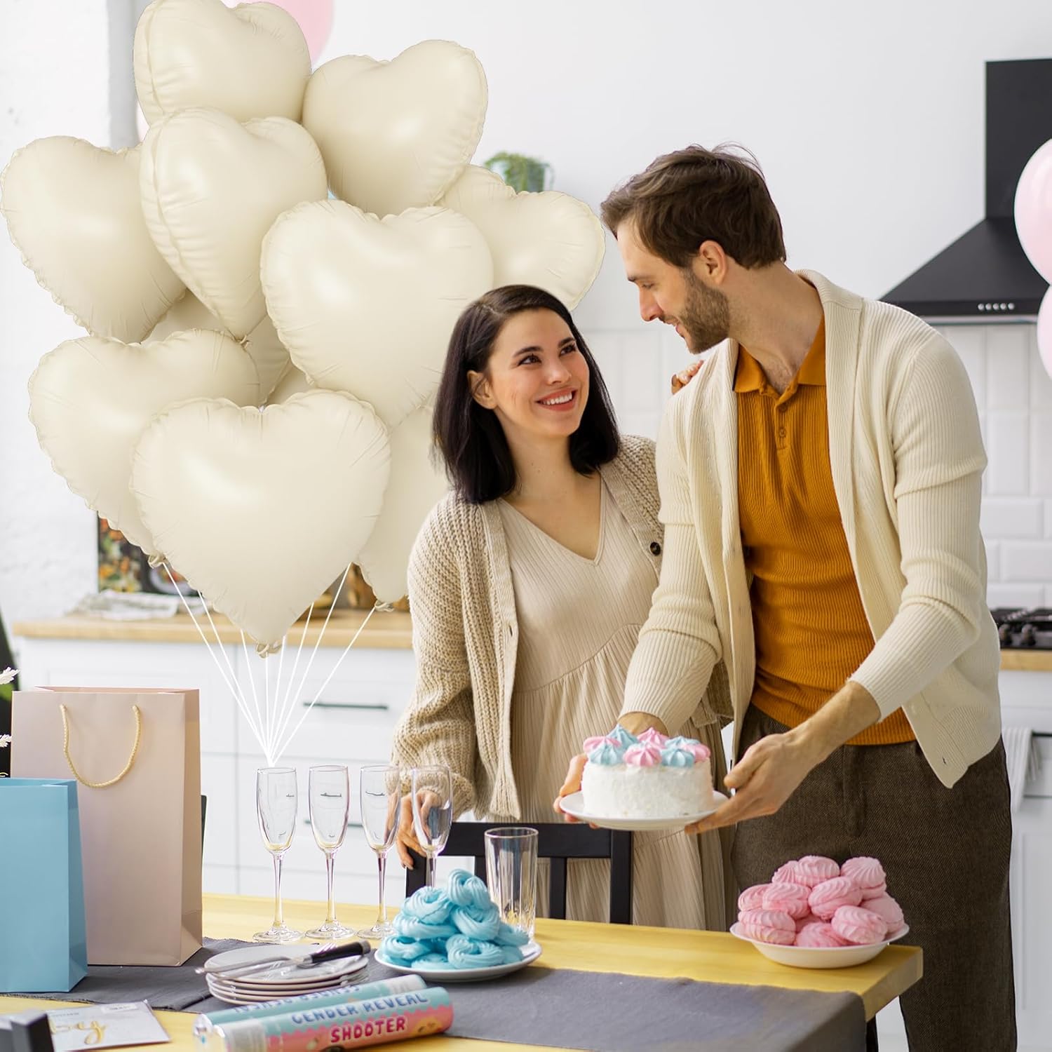 GRESATEK 10Pc Cream White Heart Balloons 18Inch