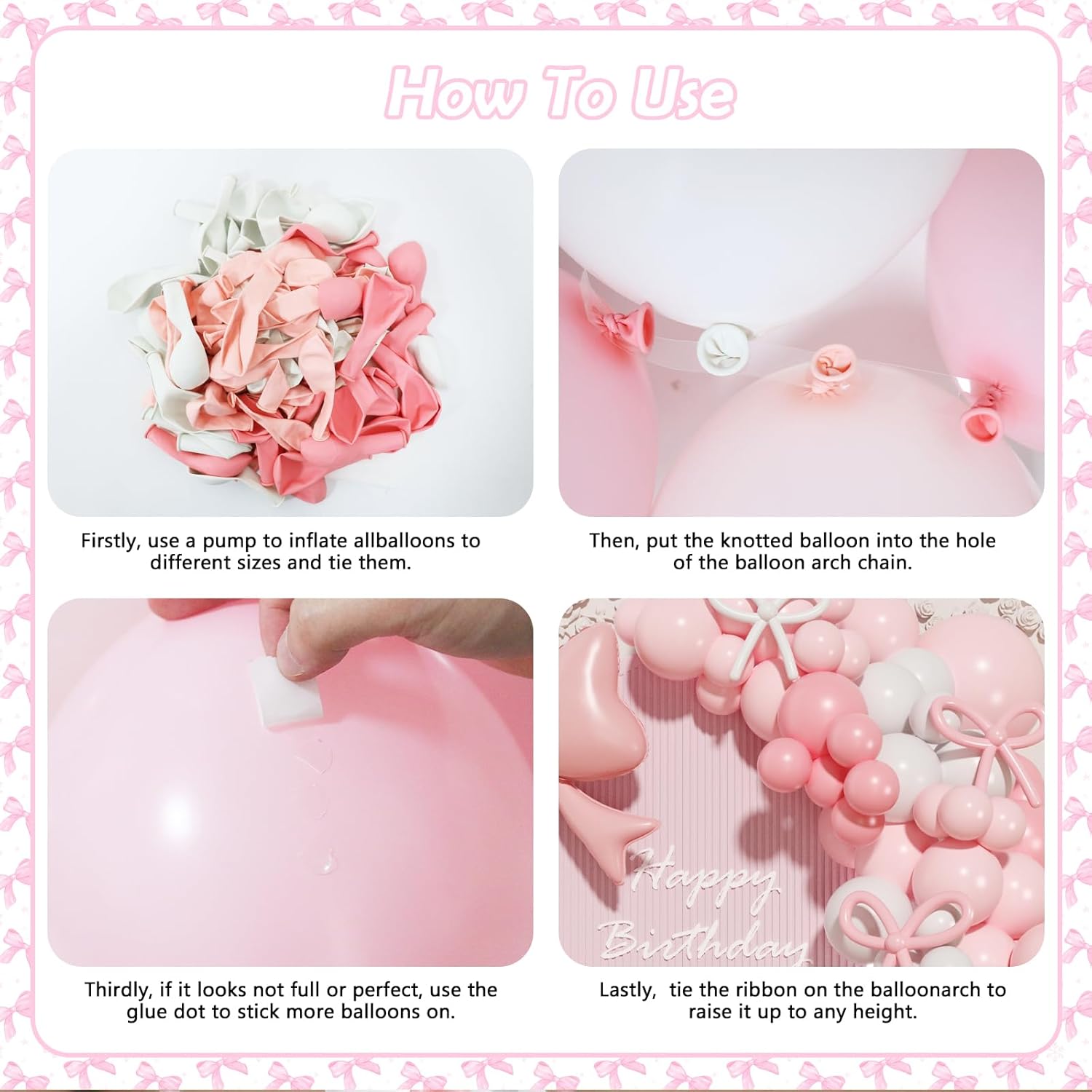 Coquette Birthday Balloon Decor Kit 149 Pcs Pink White
