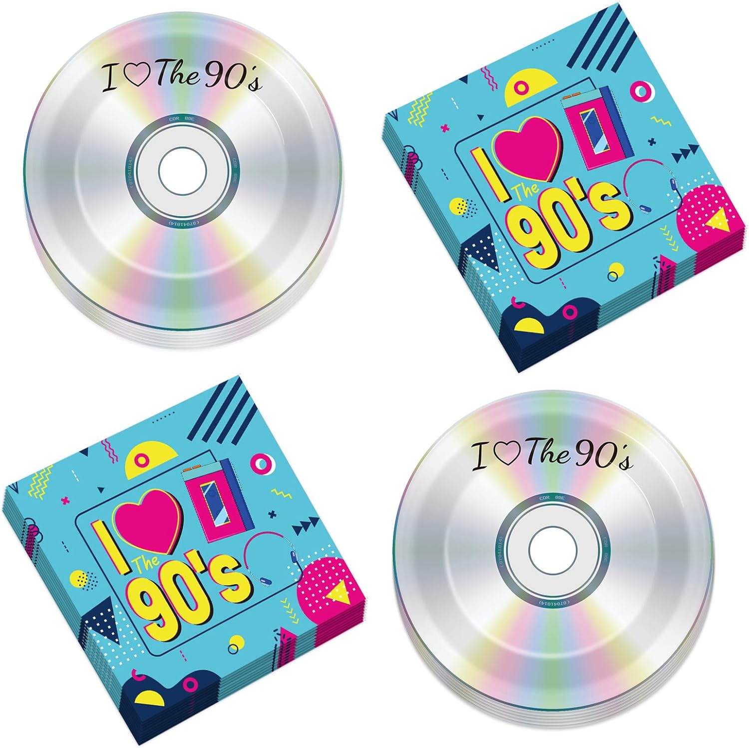 CHUNNIN 50Pcs Retro 90s Party Plates and Napkins Set