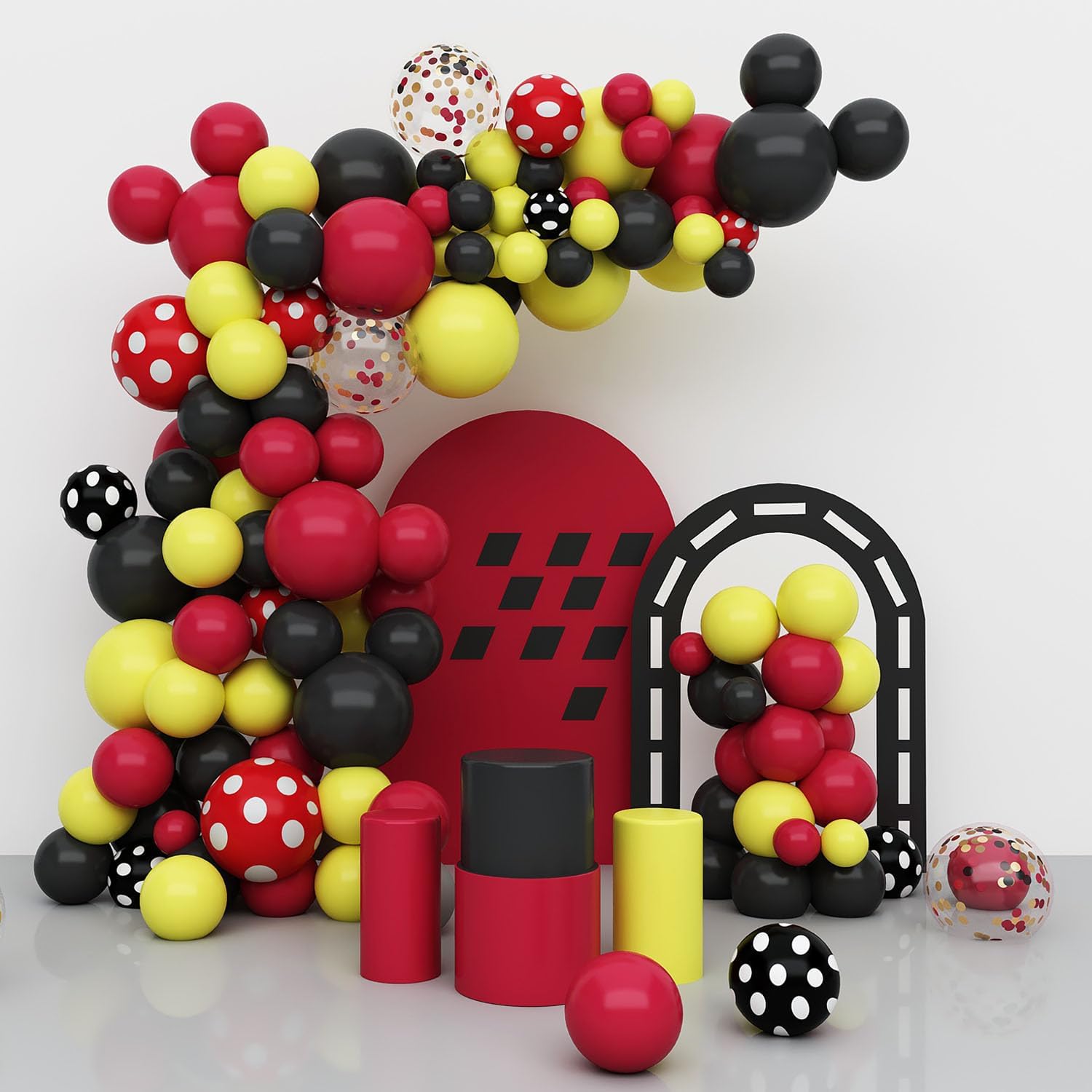 Mouse Balloons Garland Arch Kit 100pcs Red Black Yellow Confetti Balloons