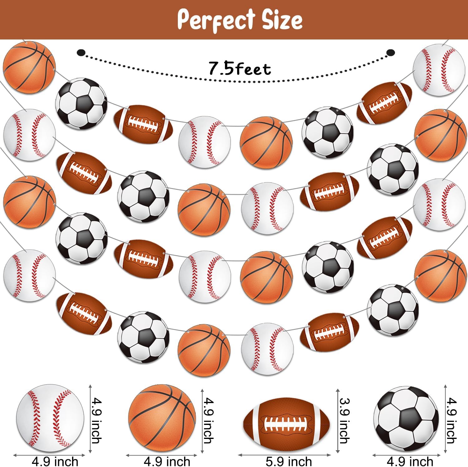 4 PCS Sports Theme Party Banners Garland Decorations