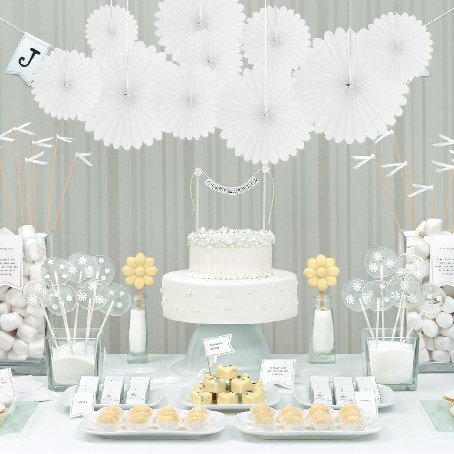 20 Pcs White Hanging Paper Fans for Events Decor