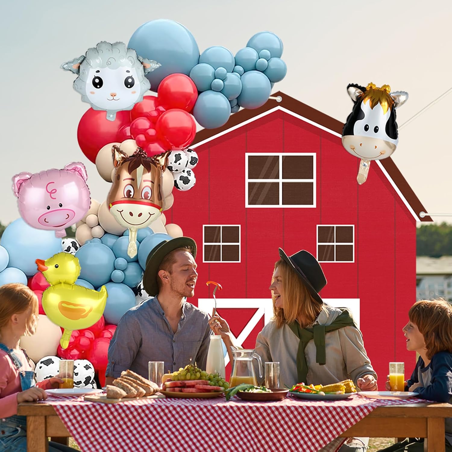 Farm Animals Party Decoration Set with Cow Balloons and Backdrop