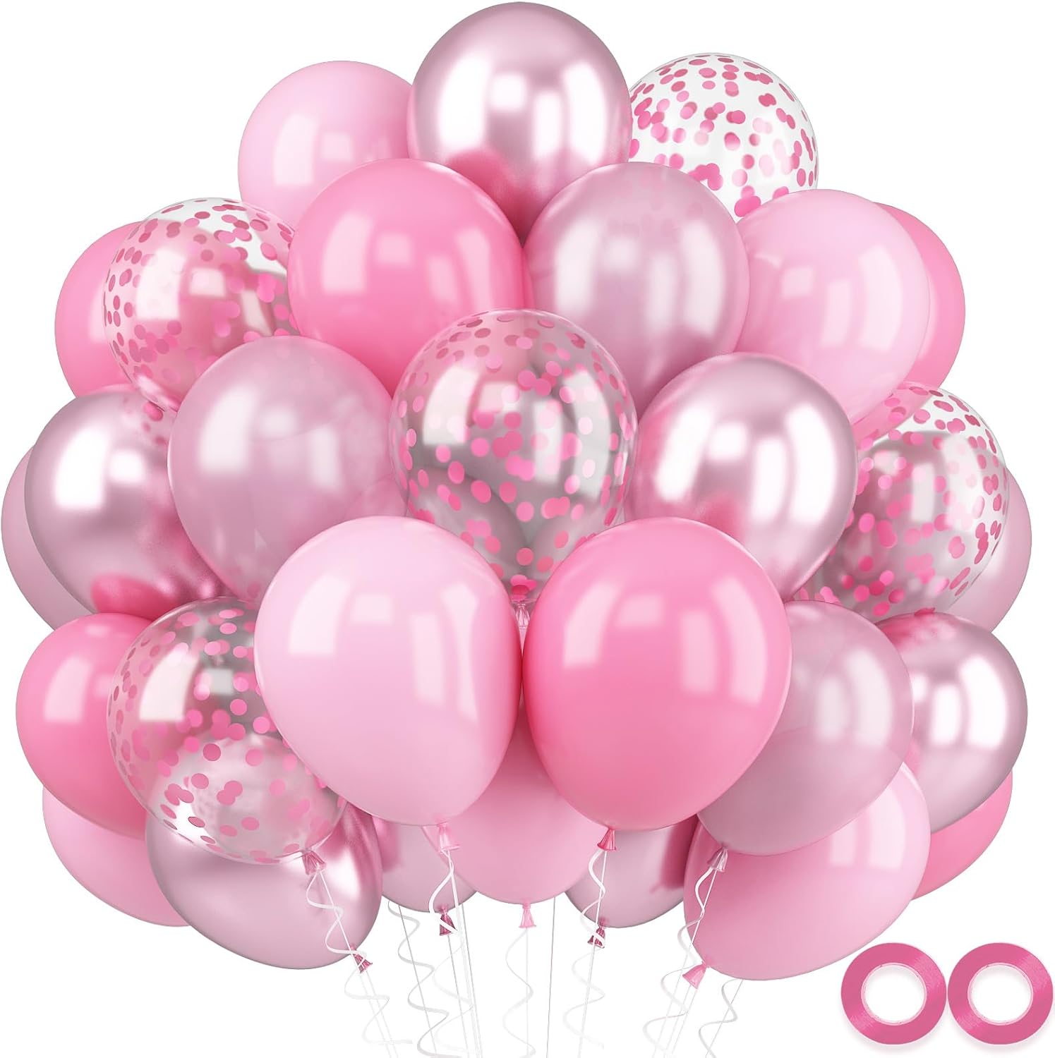 52 PCS 12 Inch Latex Balloons with Pink Confetti