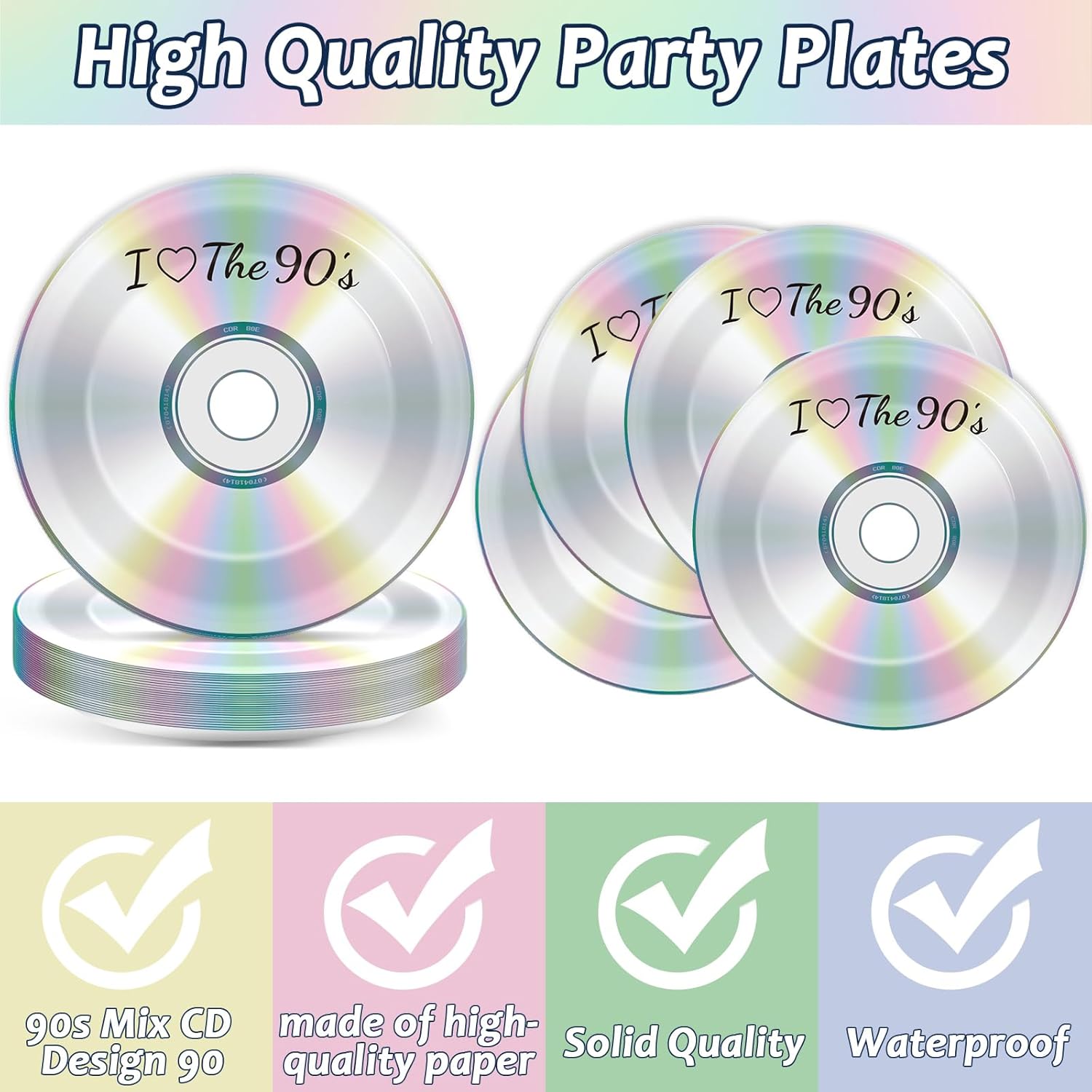 CHUNNIN 50Pcs Retro 90s Party Plates and Napkins Set