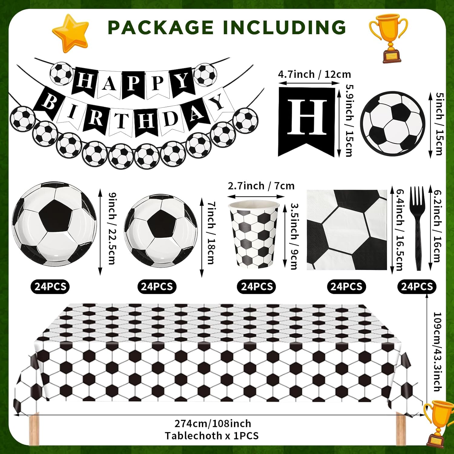 Soccer Birthday Party Decorations Set for 24 Guests