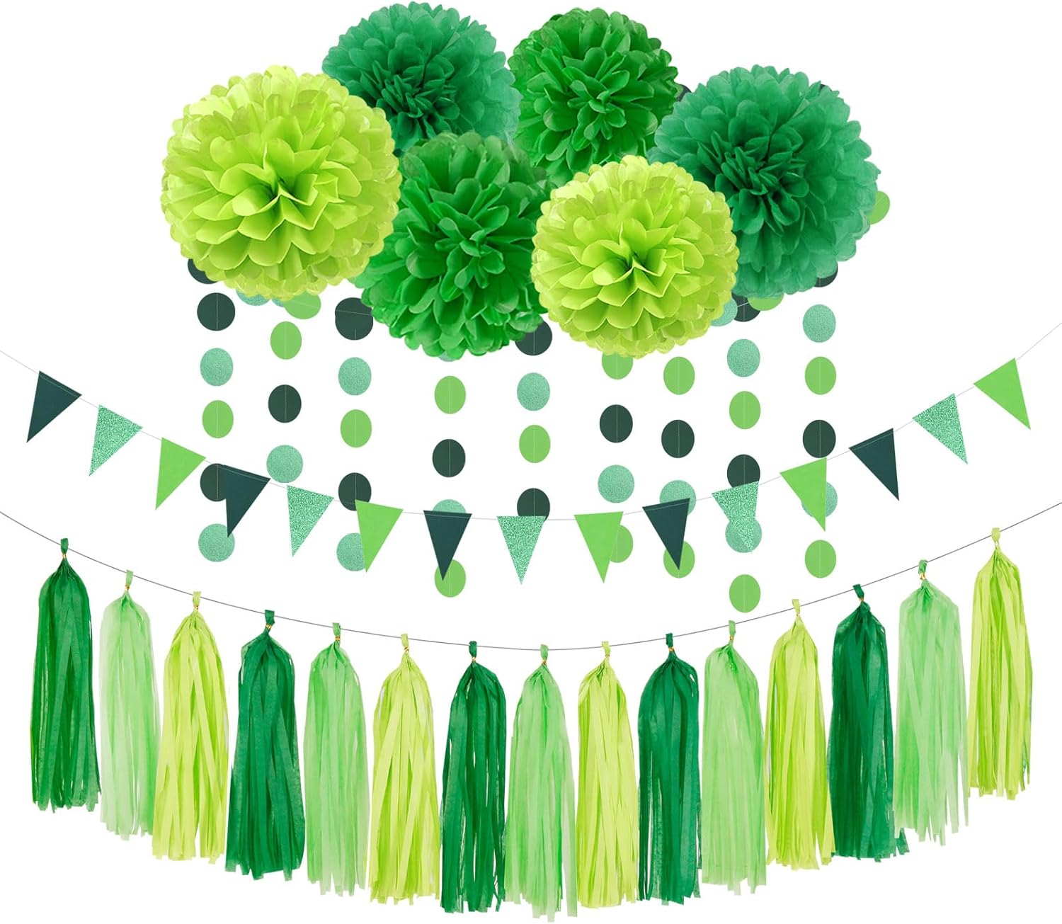 Green Party Decorations Tissue Pom Poms - 23pcs Set
