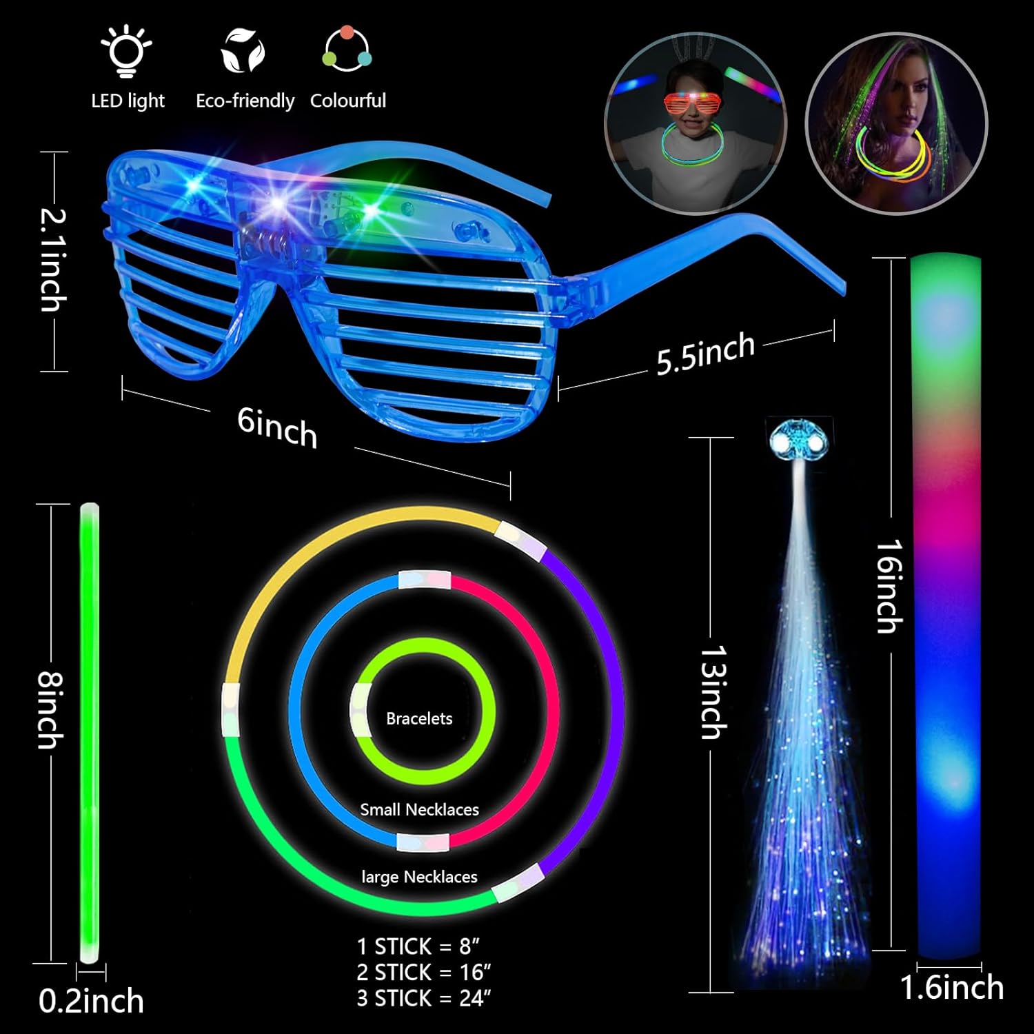 148 Piece Glow in the Dark Party Kit with LED Accessories