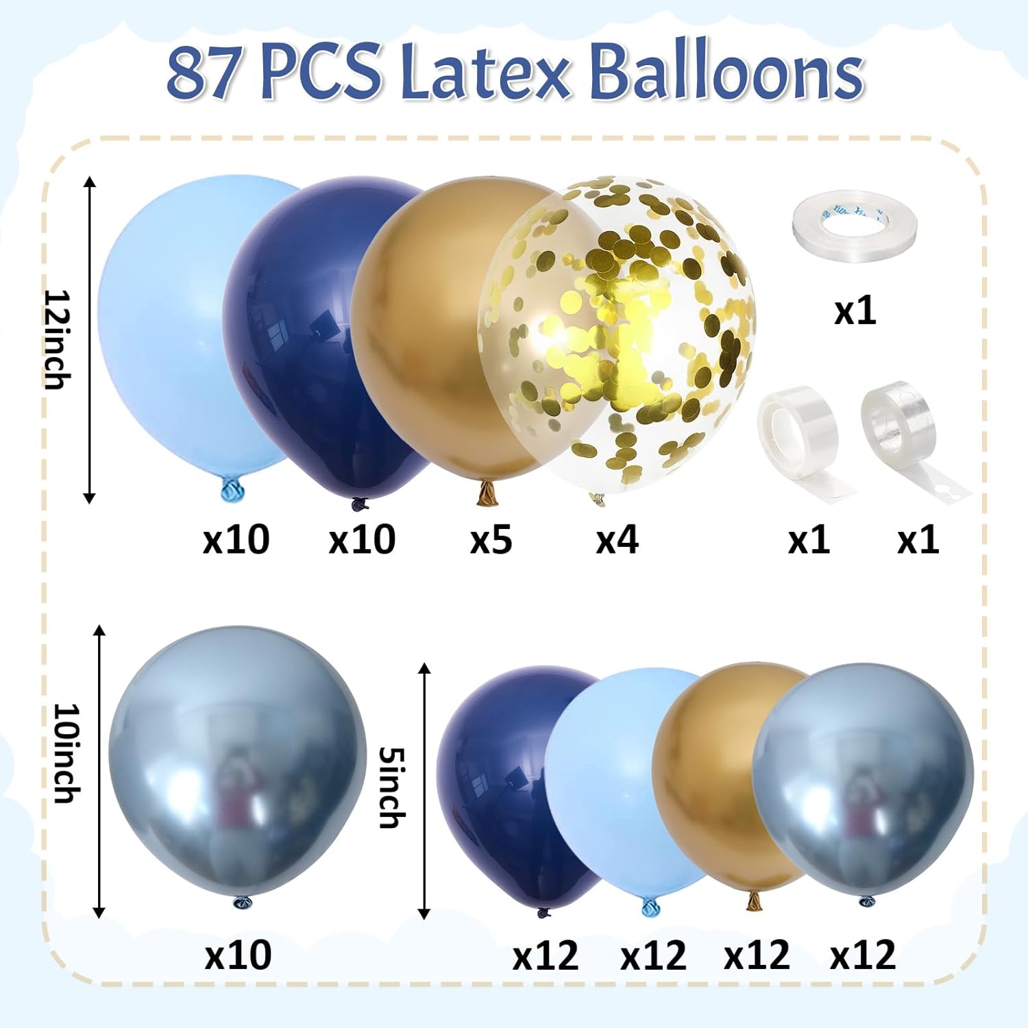 Blue Gold Balloon Garland Arch Kit for Party Decor
