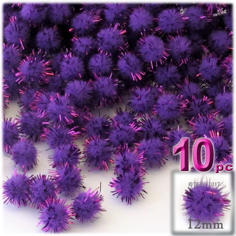 The Crafts Outlet Chenille Sparkly Pom Poms Purple Porcupine 10 Pack
