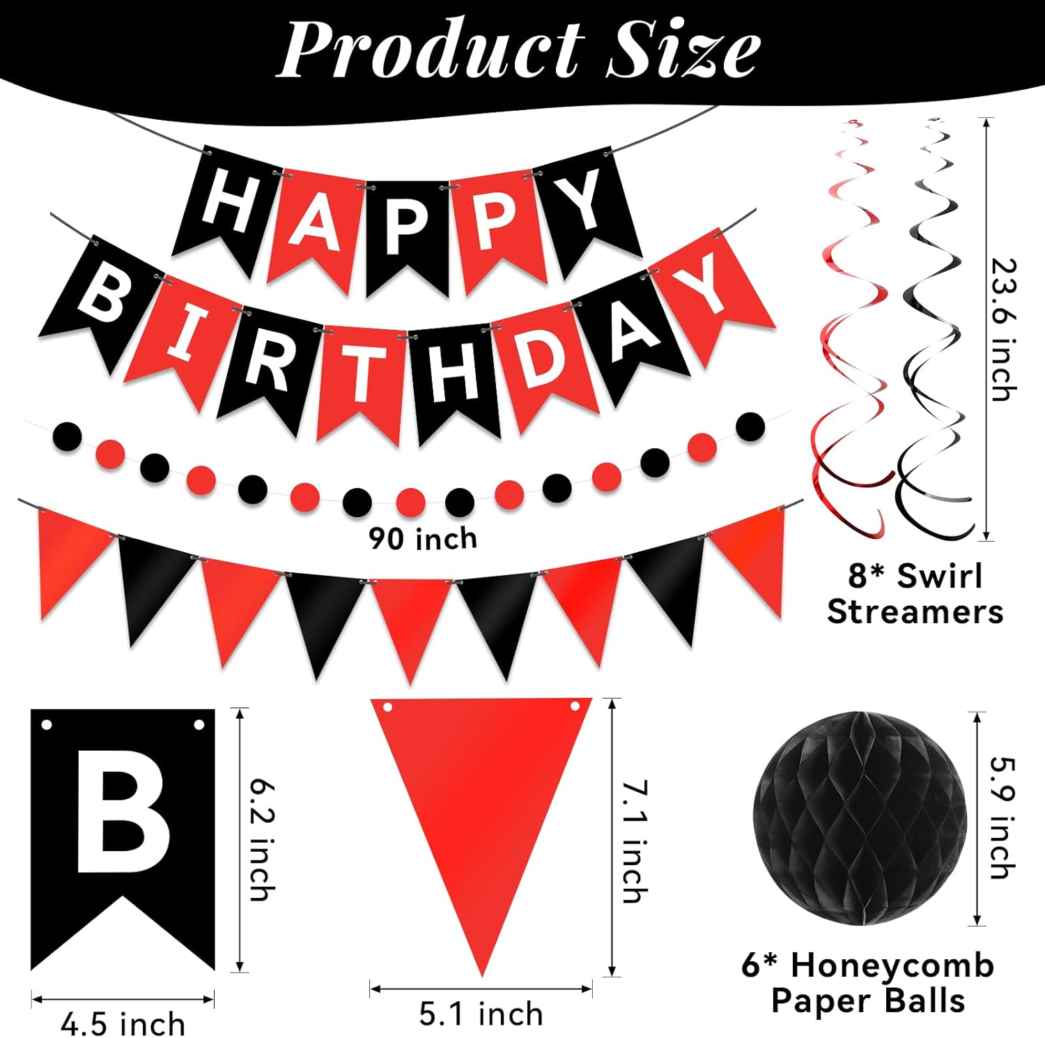 Red Black Happy Birthday Banner Decorations