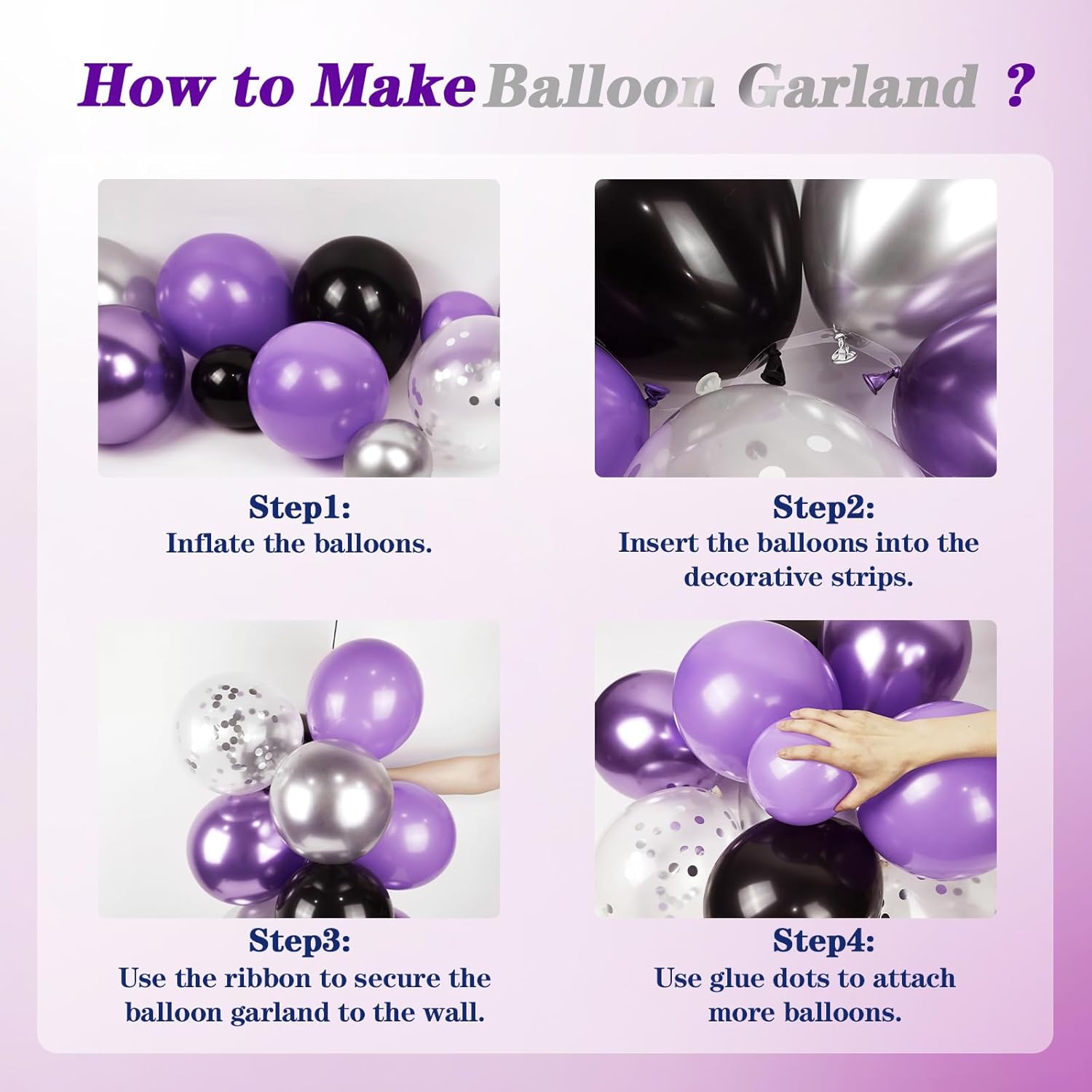 125pcs Purple and Black Balloon Garland Kit
