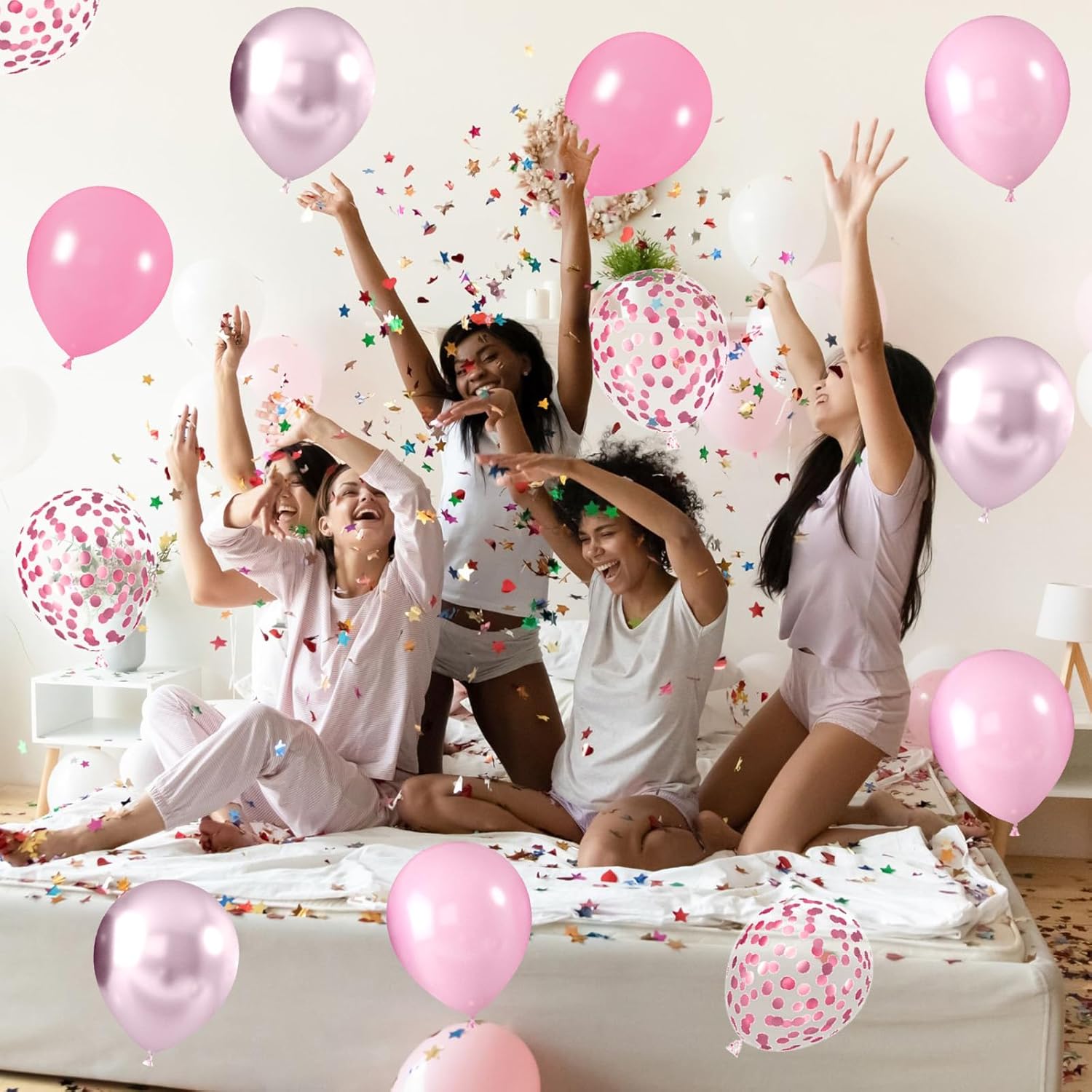 52 PCS 12 Inch Latex Balloons with Pink Confetti