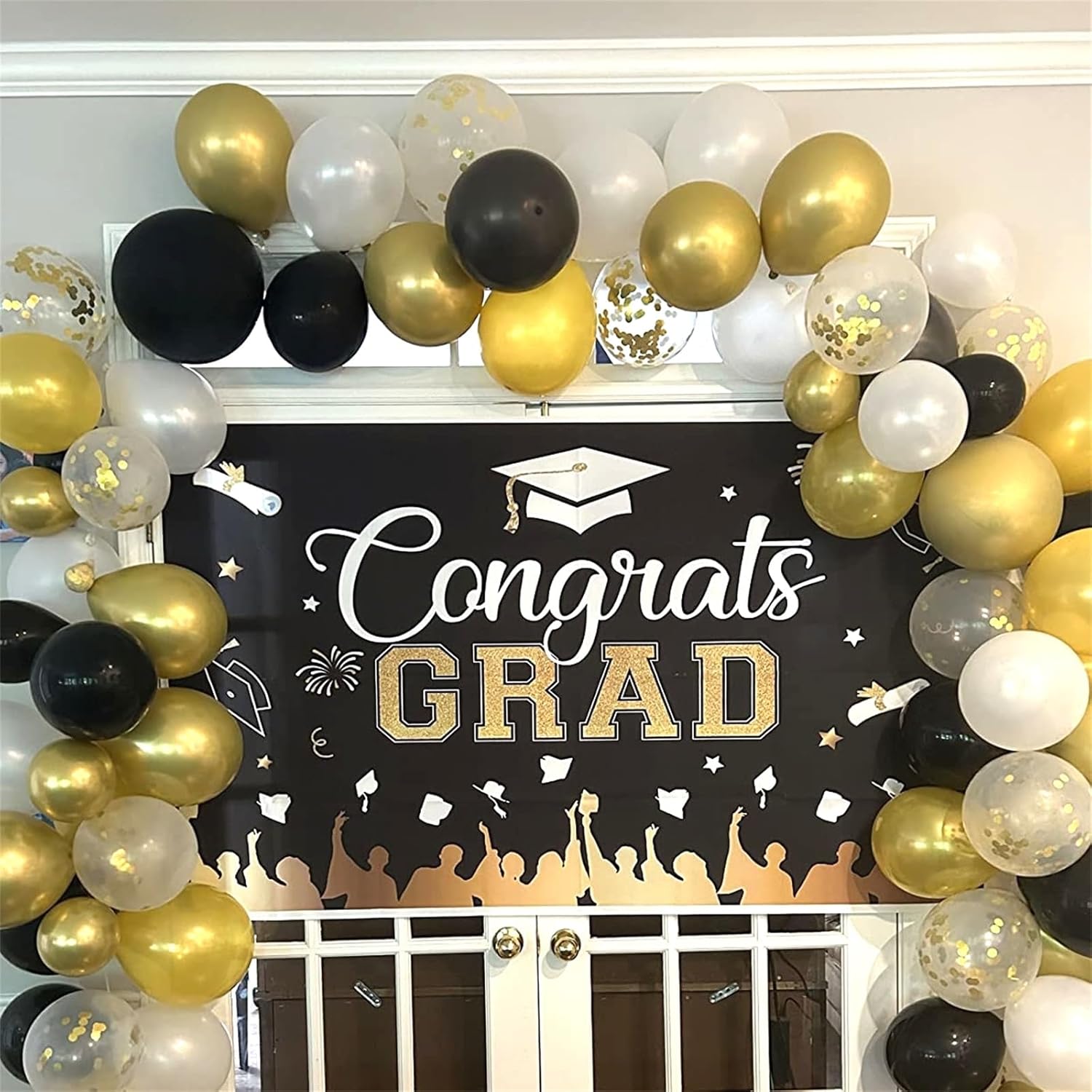 Black and Gold Confetti Balloons 12 Inch Set