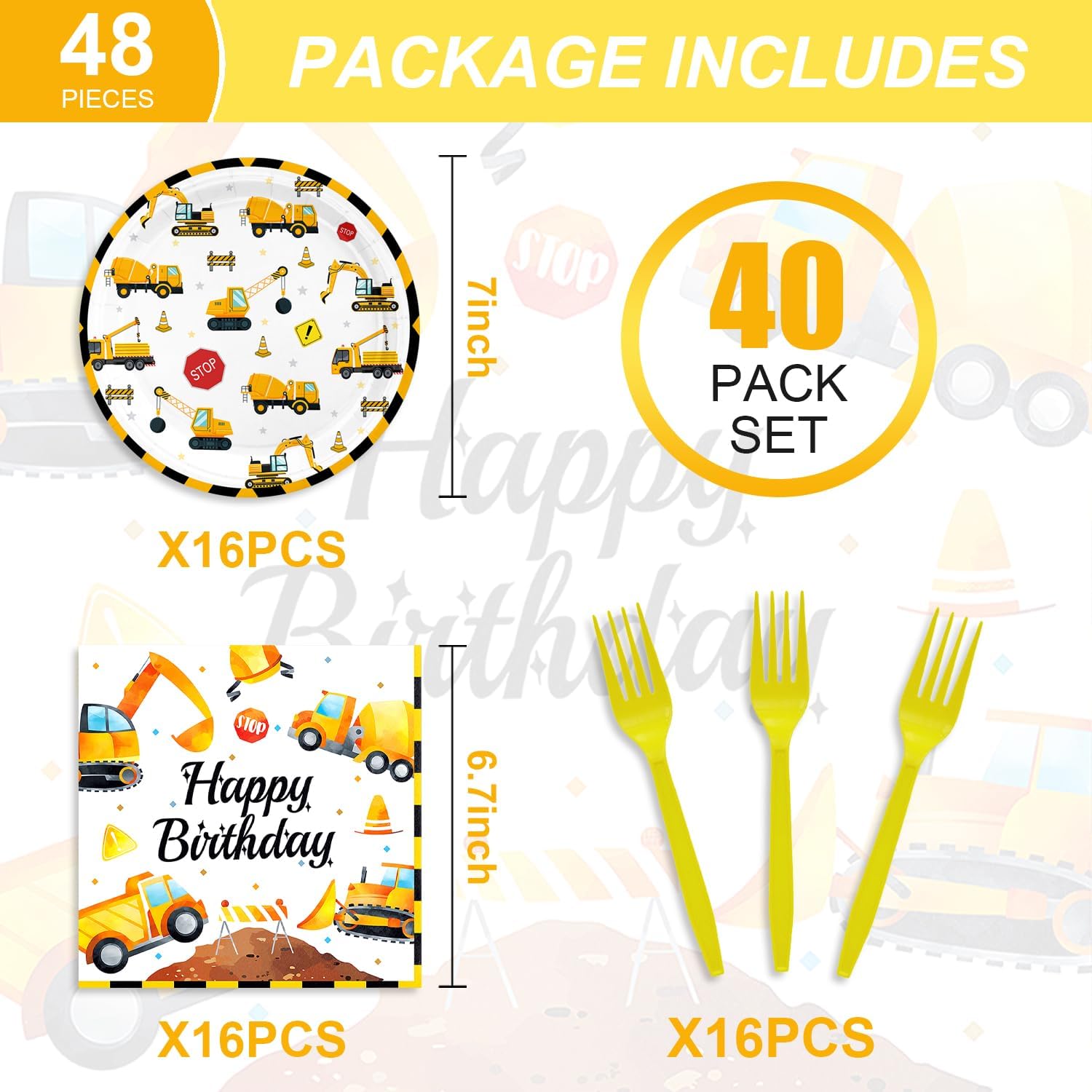 48PCS Construction Party Supplies for Kids